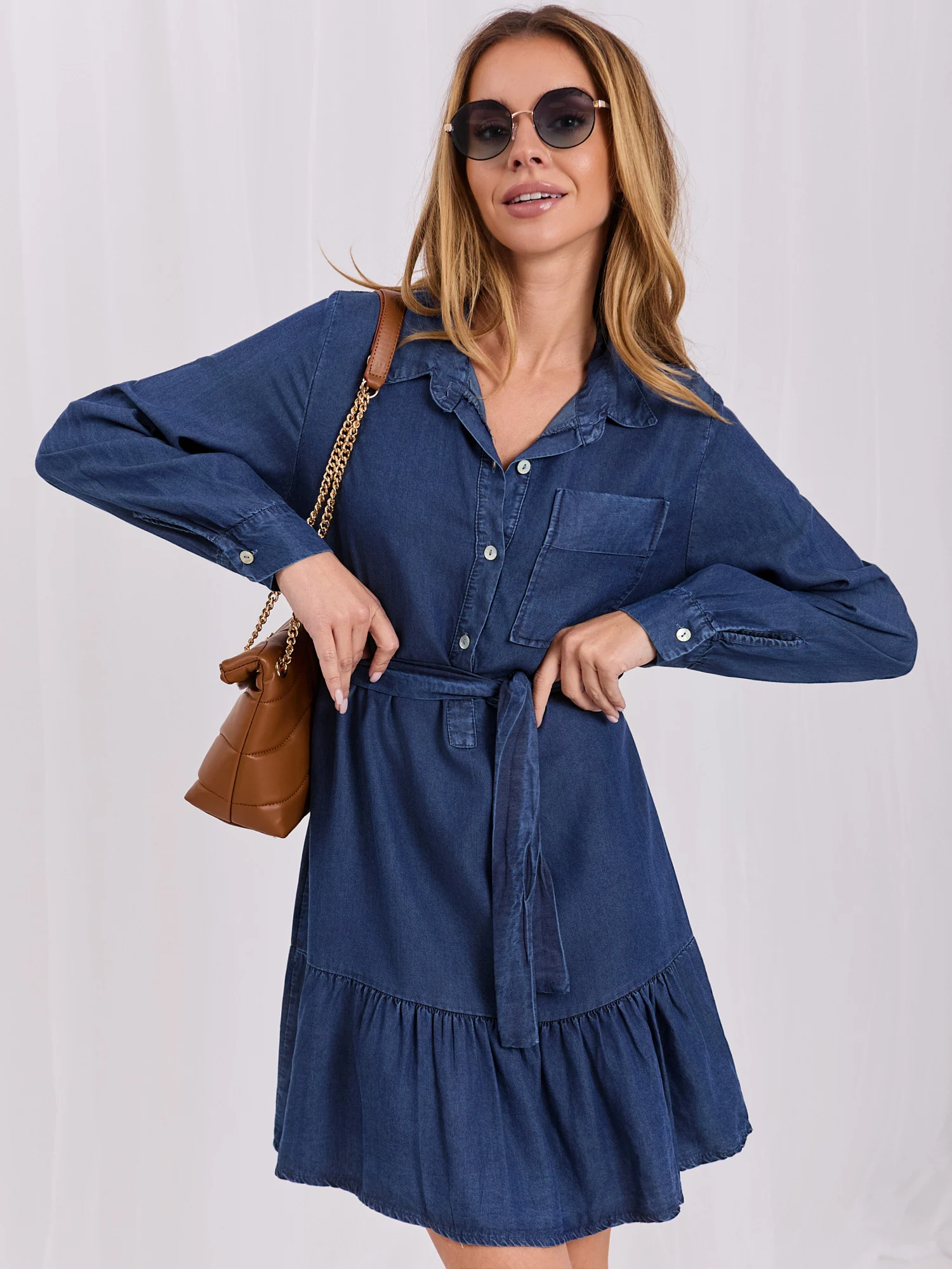 Rochie Dama Mini, Decolteu cu guler, ITALY MODA, Bleumarin Eleganta Office - imagine 6