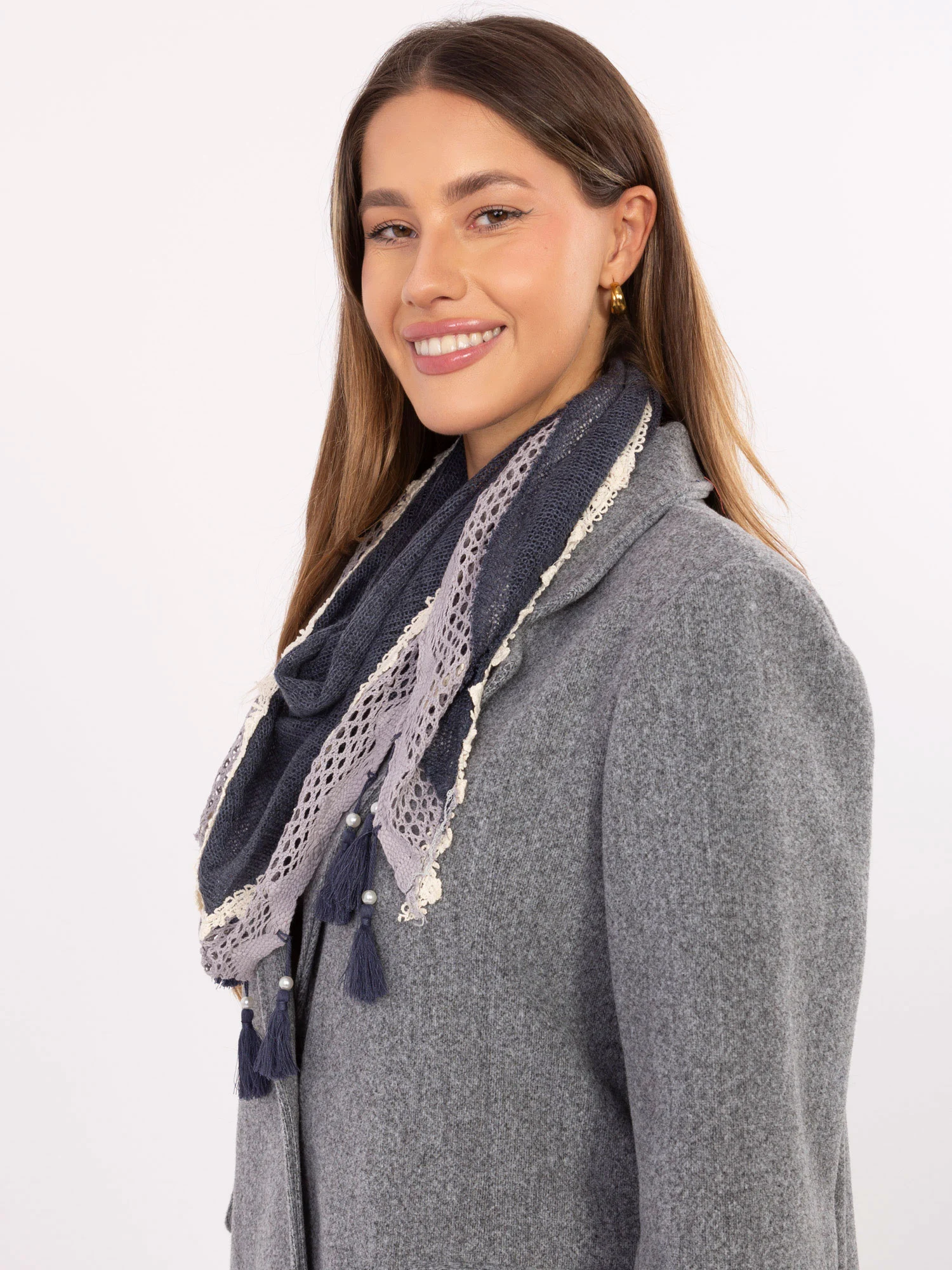 Bandana Dama Dantela, Viscoza, Fashion Hunters, Albastru - imagine 2