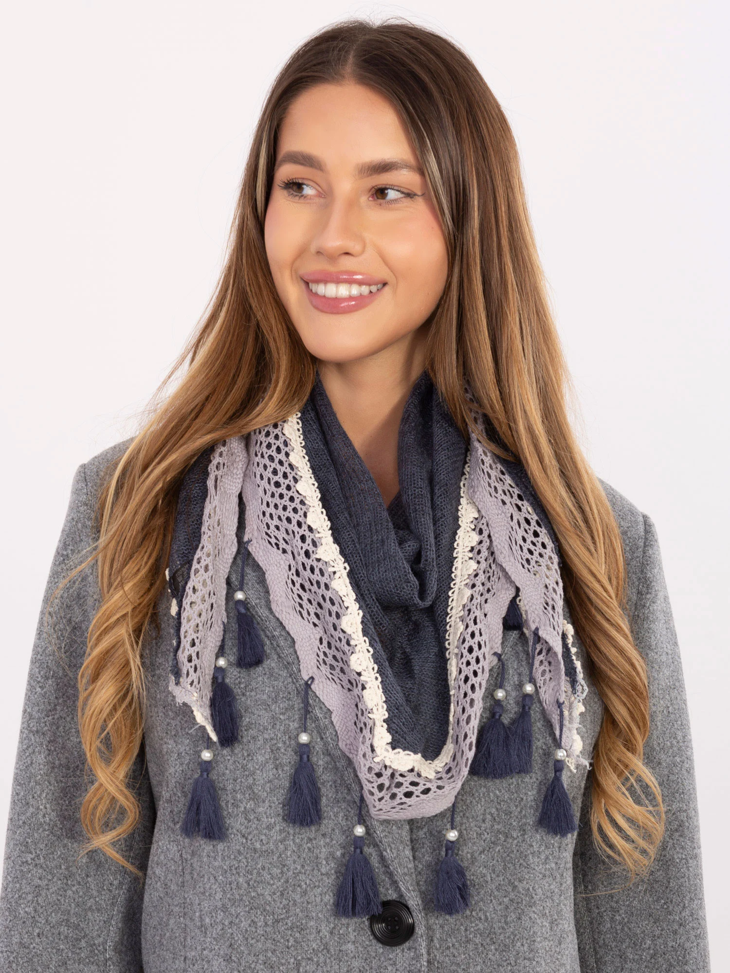 Bandana Dama Dantela, Viscoza, Fashion Hunters, Albastru - imagine 4