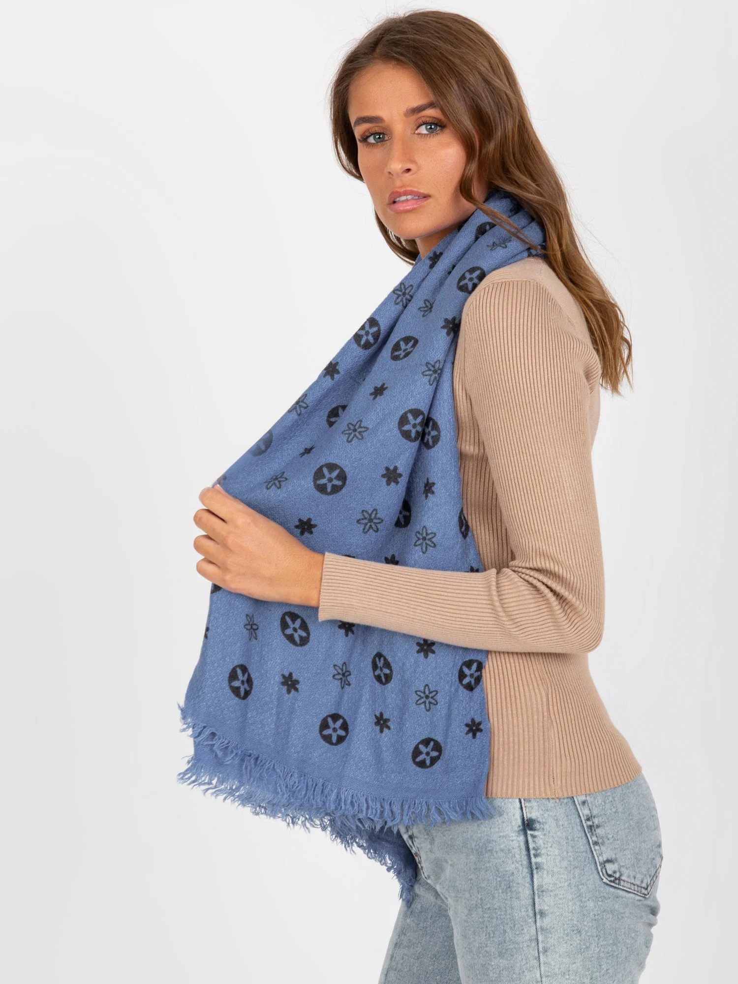 Bandana Dama Imprimat, Acril, Fashion Hunters, Albastru - imagine 3
