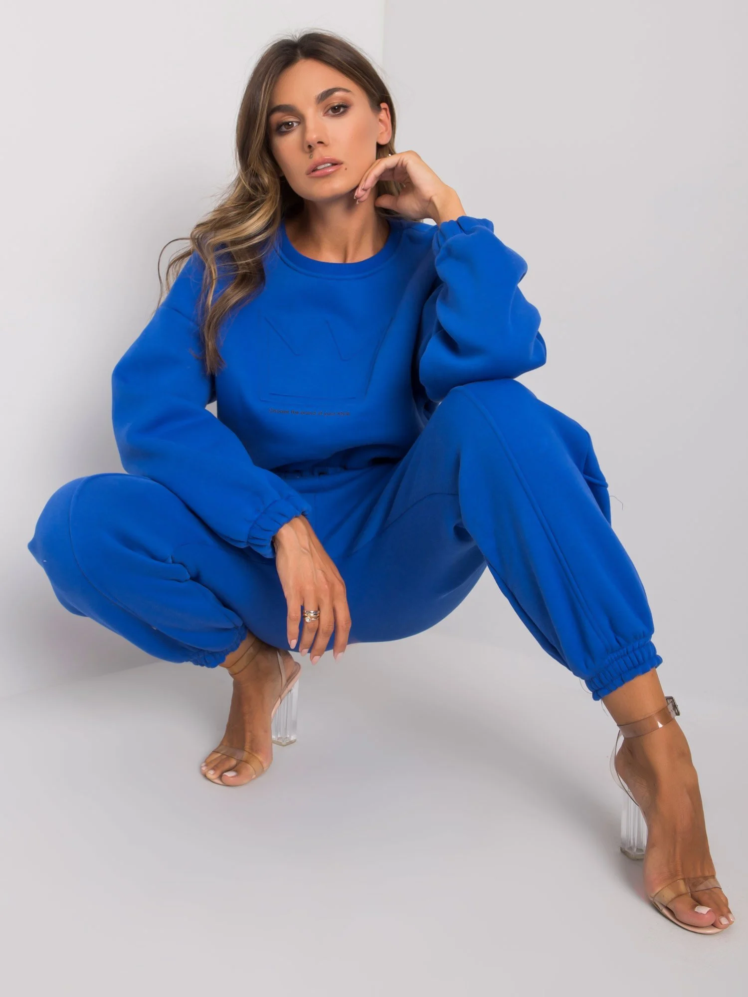 Compleu Dama Maneca lunga, Imprimat, ex moda, Cobalt - imagine 5