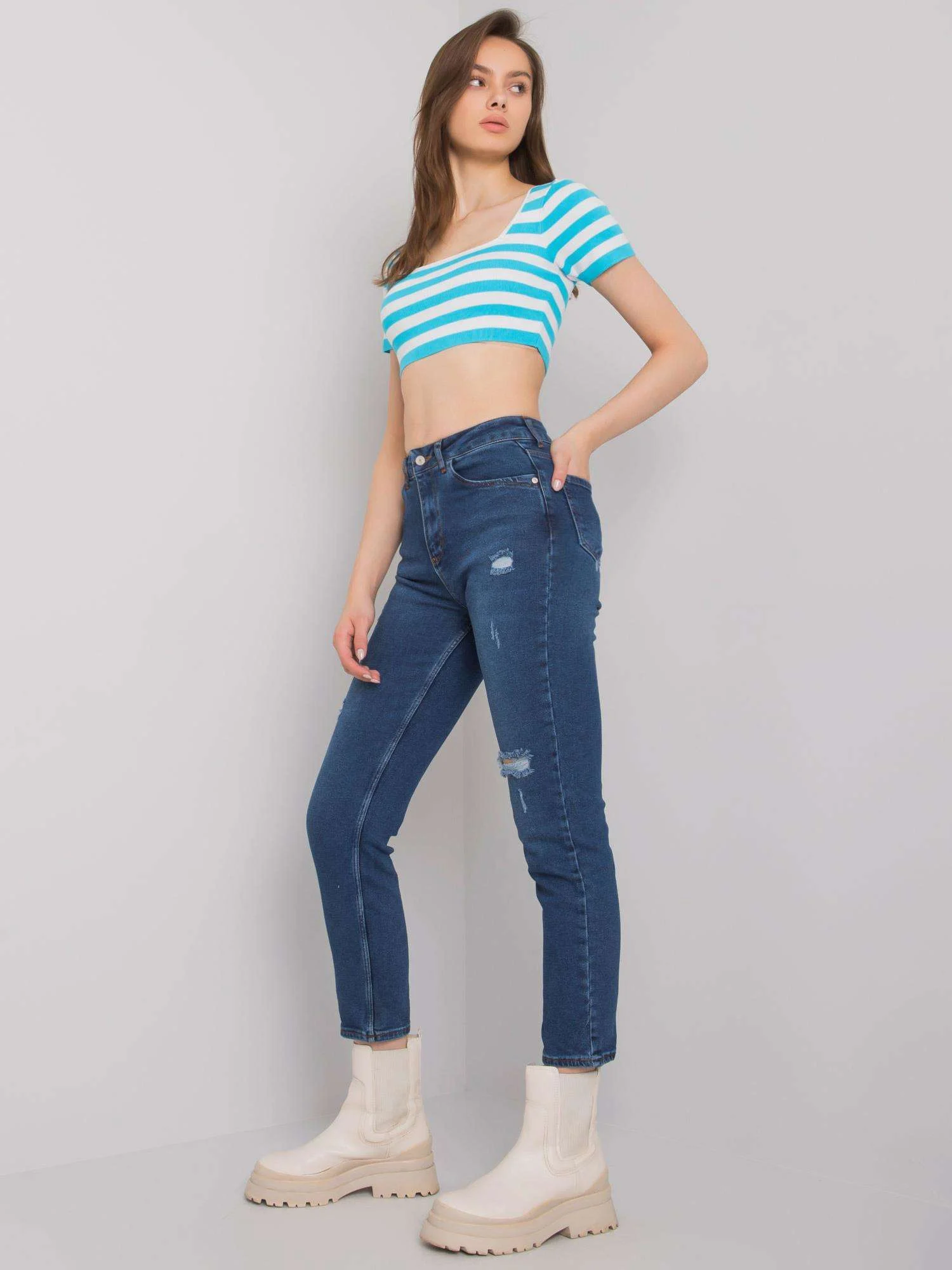 Blugi Dama Lunga, Conica, OREO JEANS, Albastru Casual - imagine 2
