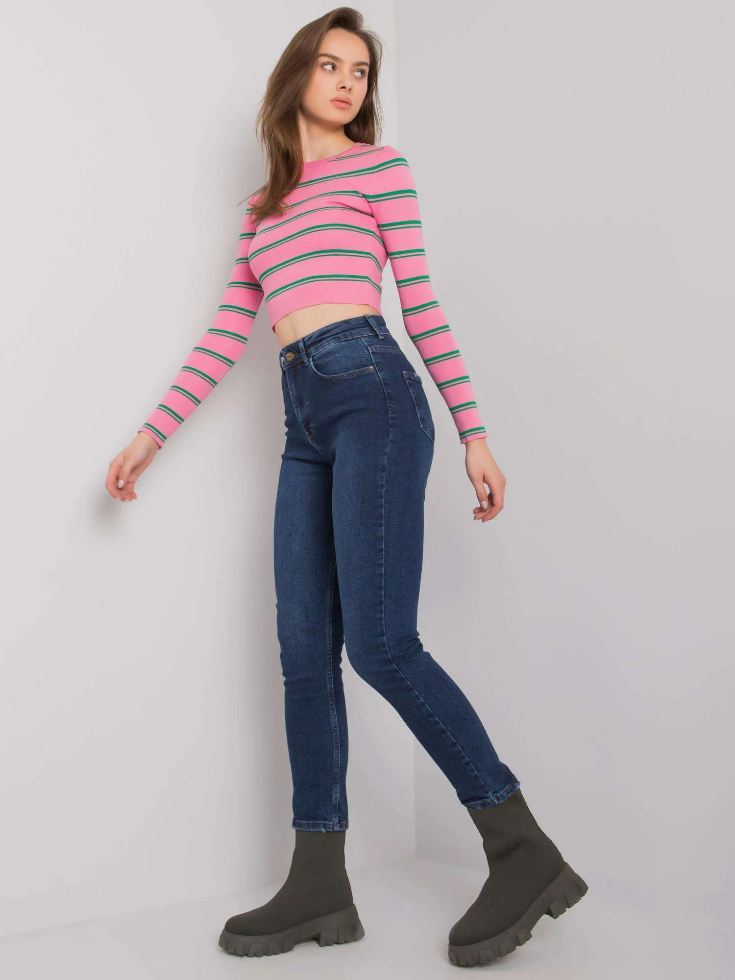 Blugi Dama Conica, Guler inalt, MOONART, Albastru Eleganta Office - imagine 3