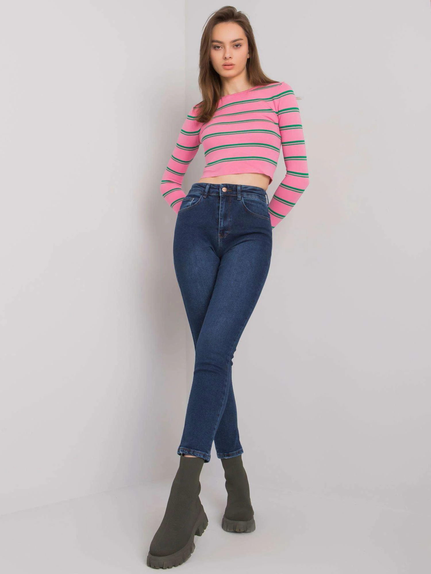 Blugi Dama Conica, Guler inalt, MOONART, Albastru Eleganta Office - imagine 4