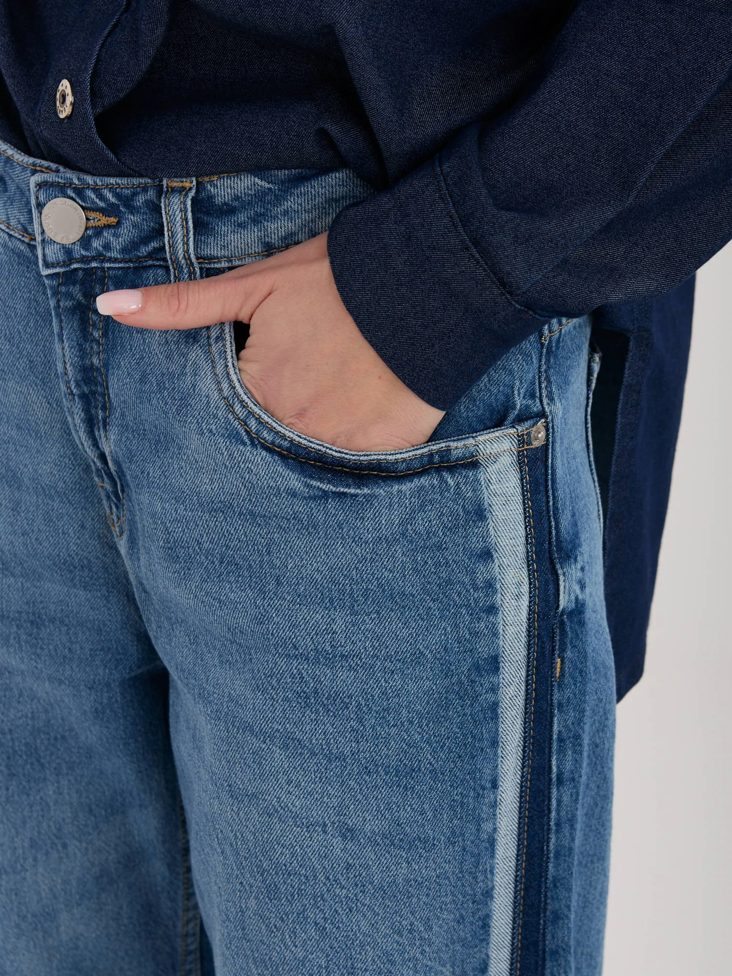Pantaloni Dama Croiala dreapta, Guler inalt, Sublevel, Albastru Casual - imagine 4