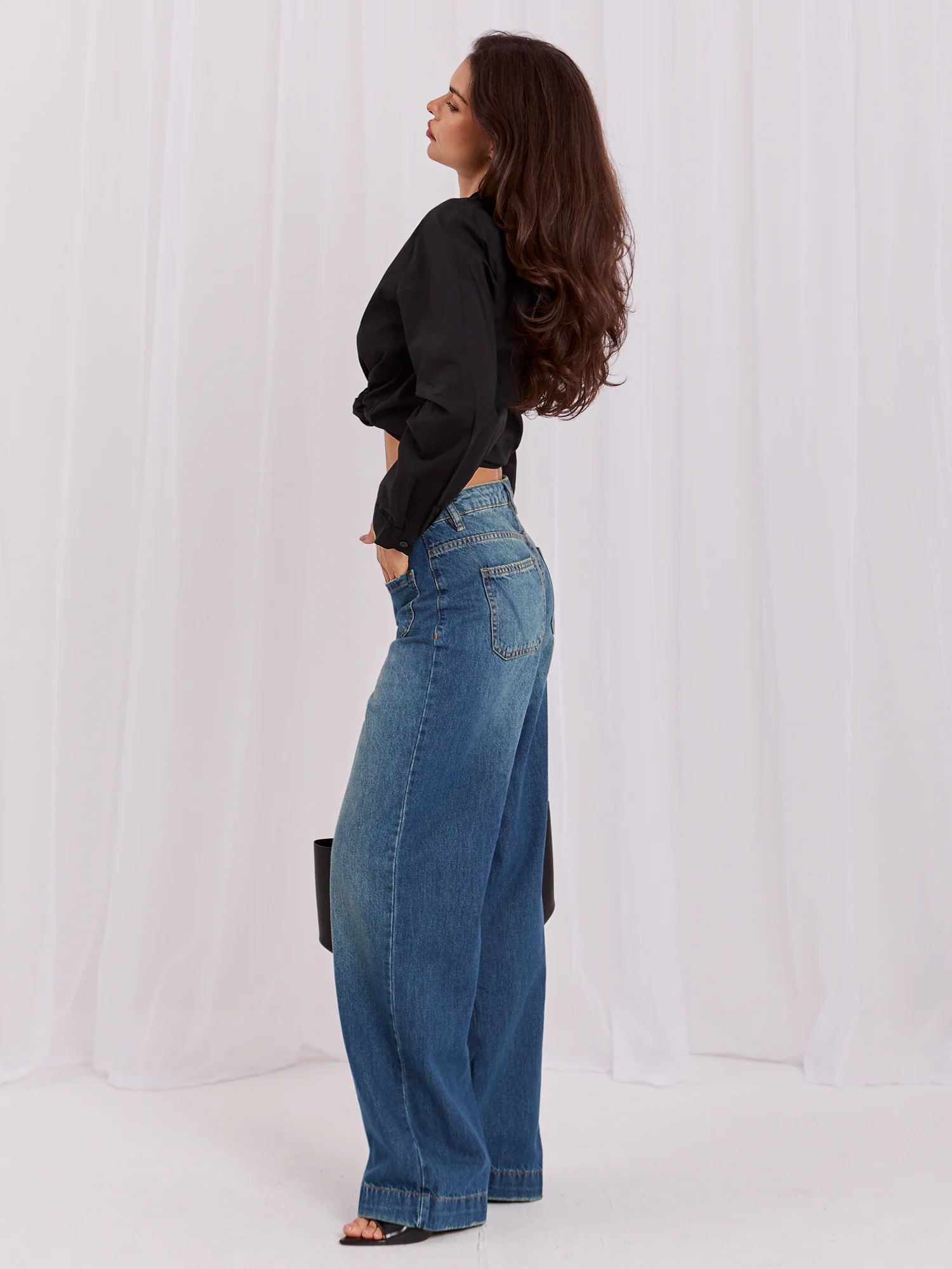 Pantaloni Dama Lejera, Guler inalt, Sublevel, Albastru Casual - imagine 8