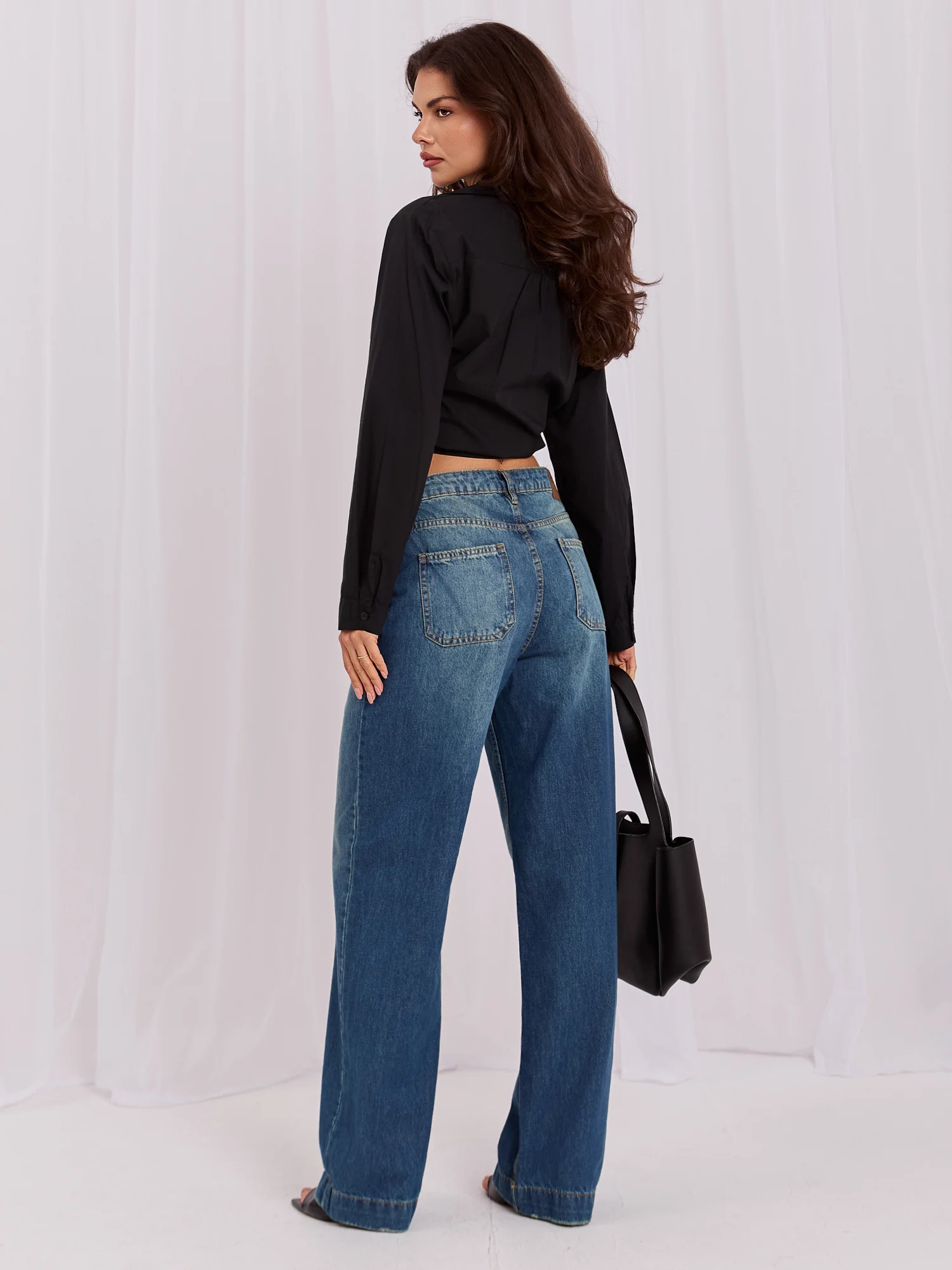 Pantaloni Dama Lejera, Guler inalt, Sublevel, Albastru Casual - imagine 3
