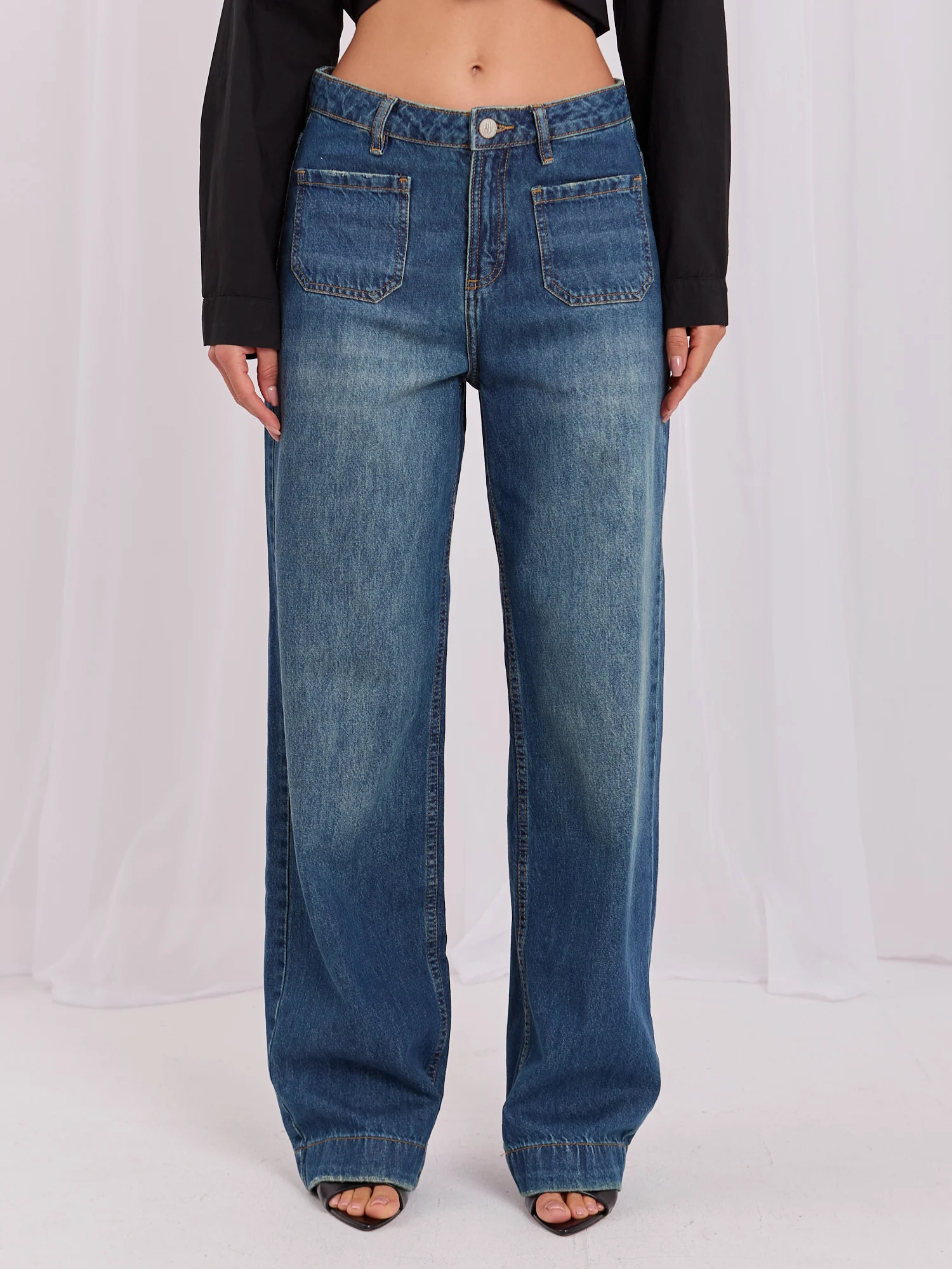 Pantaloni Dama Lejera, Guler inalt, Sublevel, Albastru Casual - imagine 4