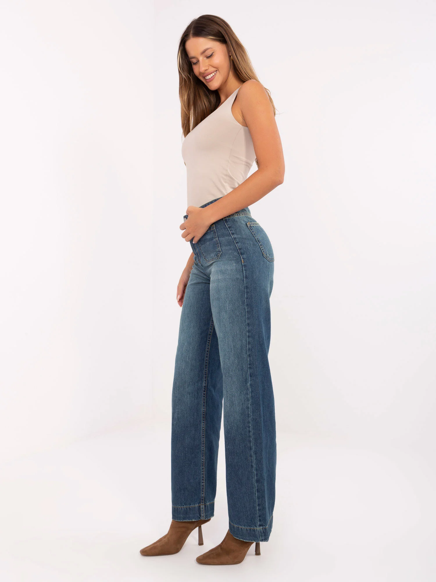 Pantaloni Dama Lejera, Guler inalt, Sublevel, Albastru Casual - imagine 7