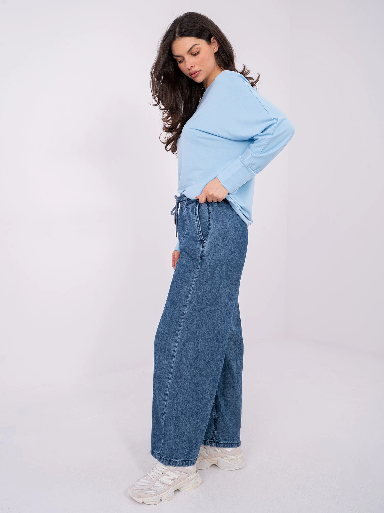 Pantaloni Dama Larga, Guler inalt, Sublevel, Albastru Casual - Image 4