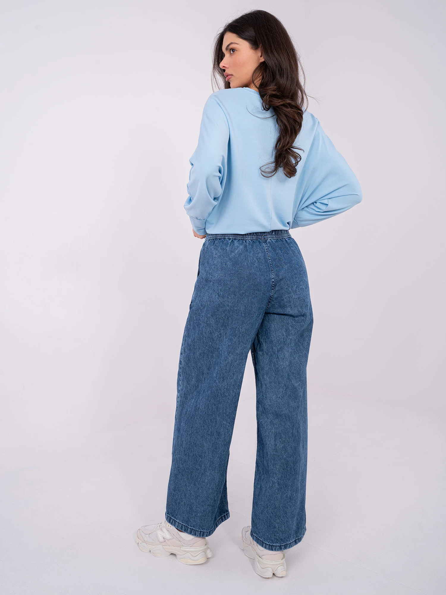 Pantaloni Dama Larga, Guler inalt, Sublevel, Albastru Casual - Image 2