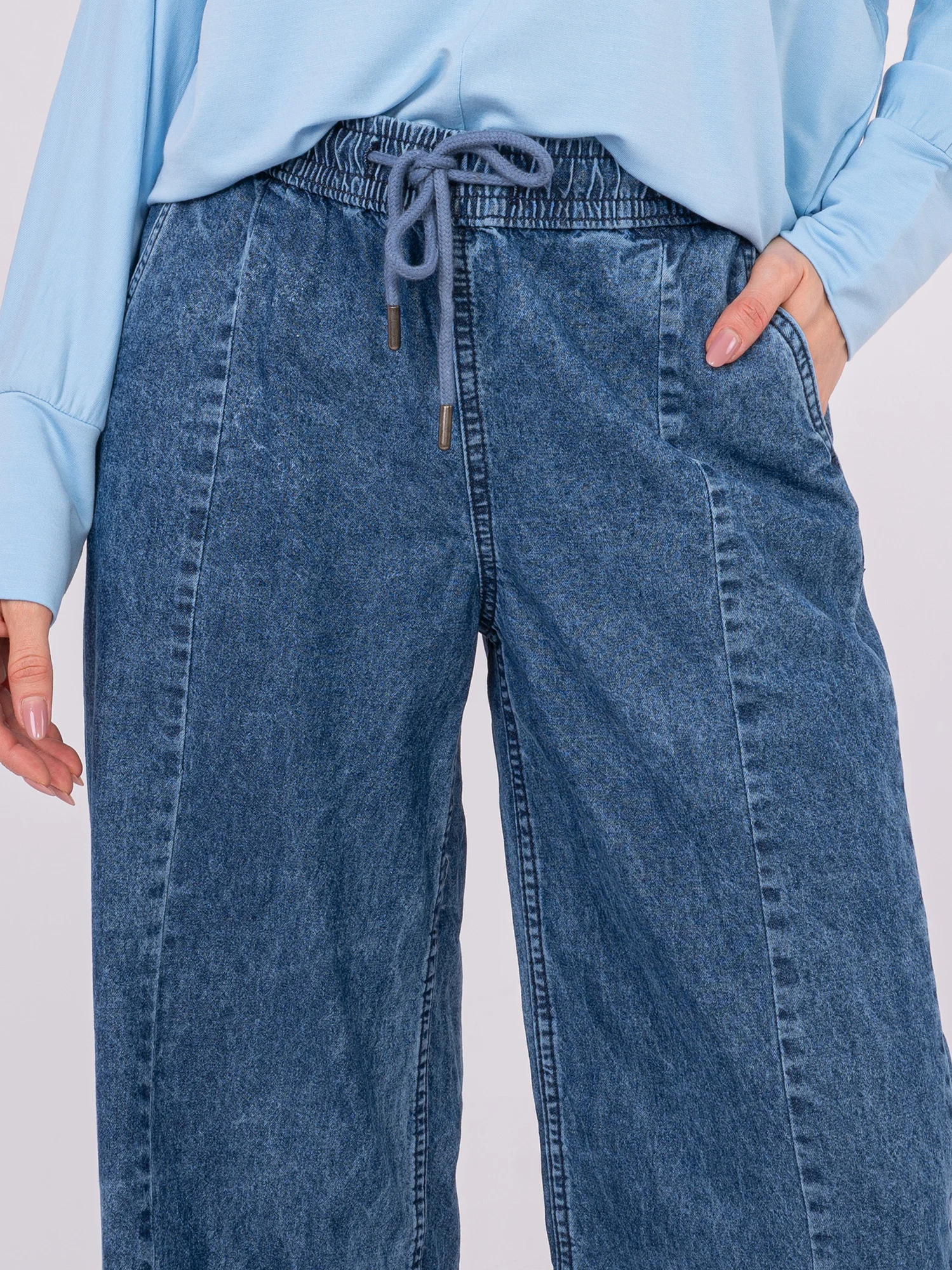 Pantaloni Dama Larga, Guler inalt, Sublevel, Albastru Casual - Image 5