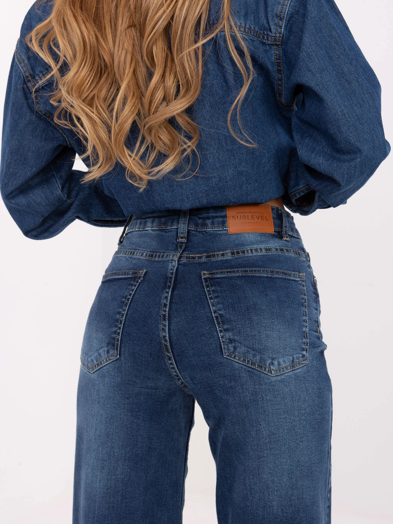 Pantaloni Dama Larga, Guler inalt, Sublevel, Albastru Casual Marimi Mari - Image 7