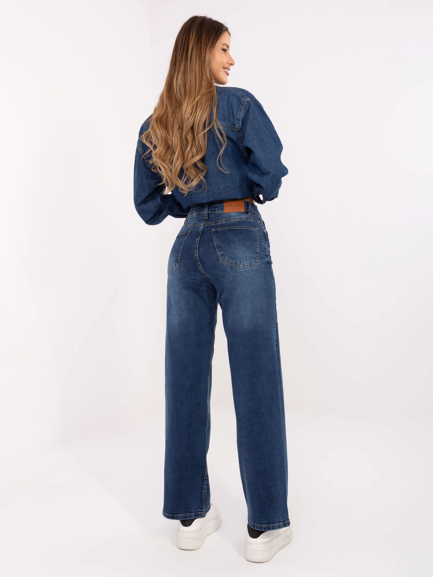 Pantaloni Dama Larga, Guler inalt, Sublevel, Albastru Casual Marimi Mari - Image 2