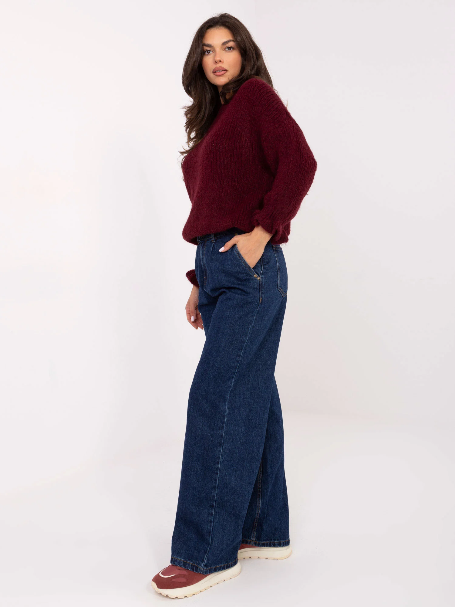 Pantaloni Dama Larga, Guler inalt, Sublevel, Albastru Casual - Image 3
