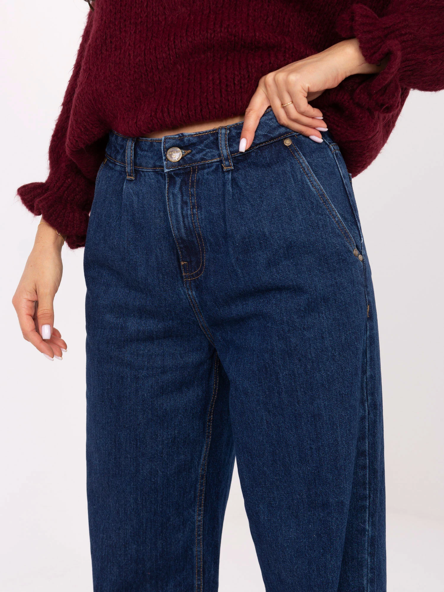 Pantaloni Dama Larga, Guler inalt, Sublevel, Albastru Casual - Image 4