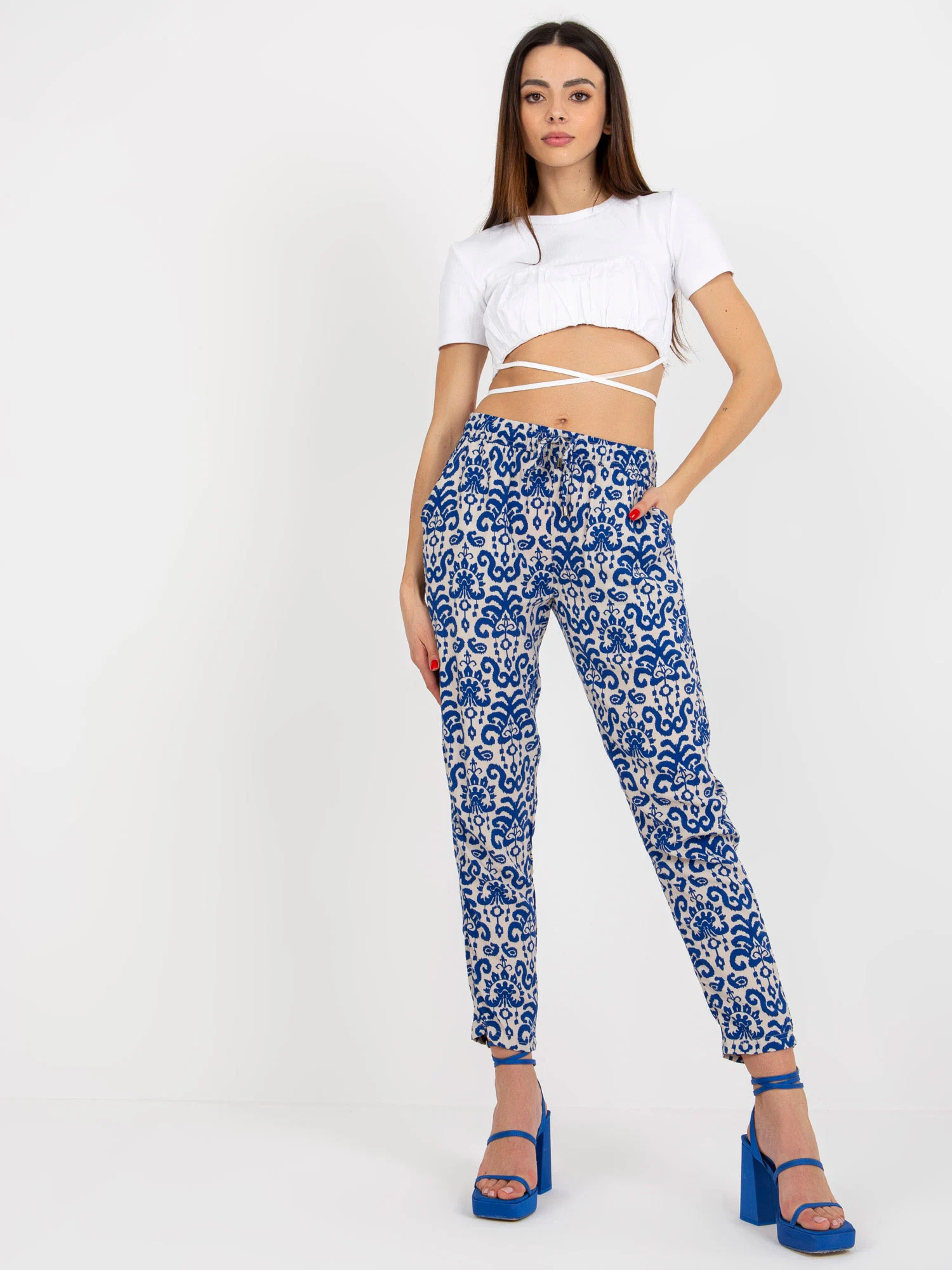 Pantaloni Dama Dreapta, Guler inalt, Sublevel, Albastru Casual Marimi Mari - Image 4