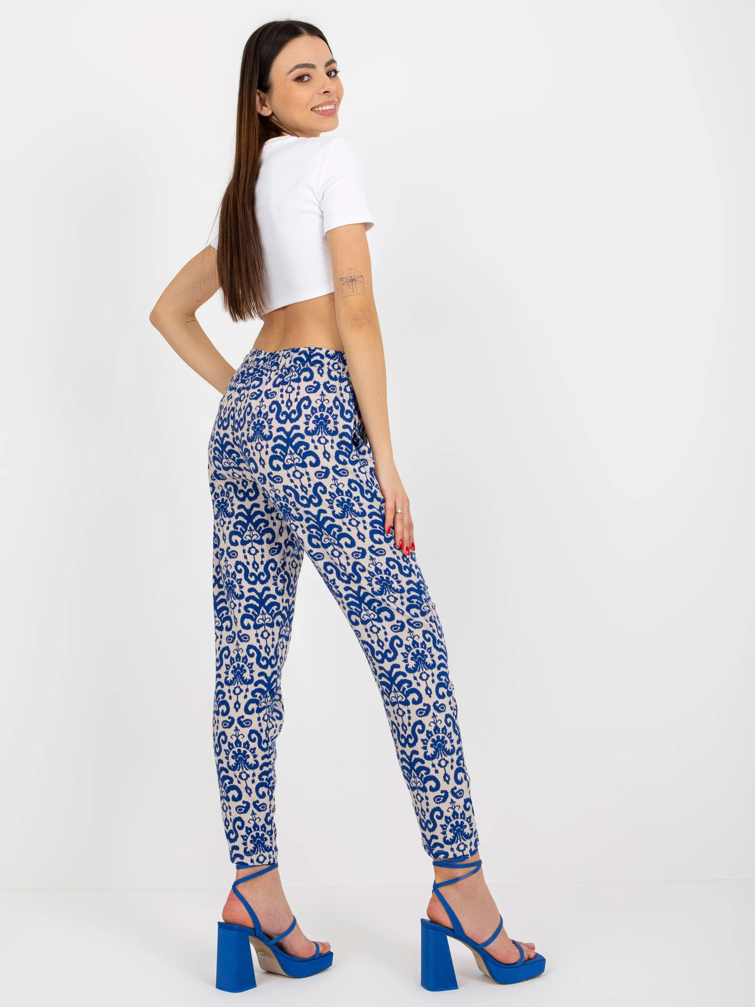 Pantaloni Dama Dreapta, Guler inalt, Sublevel, Albastru Casual Marimi Mari - Image 2