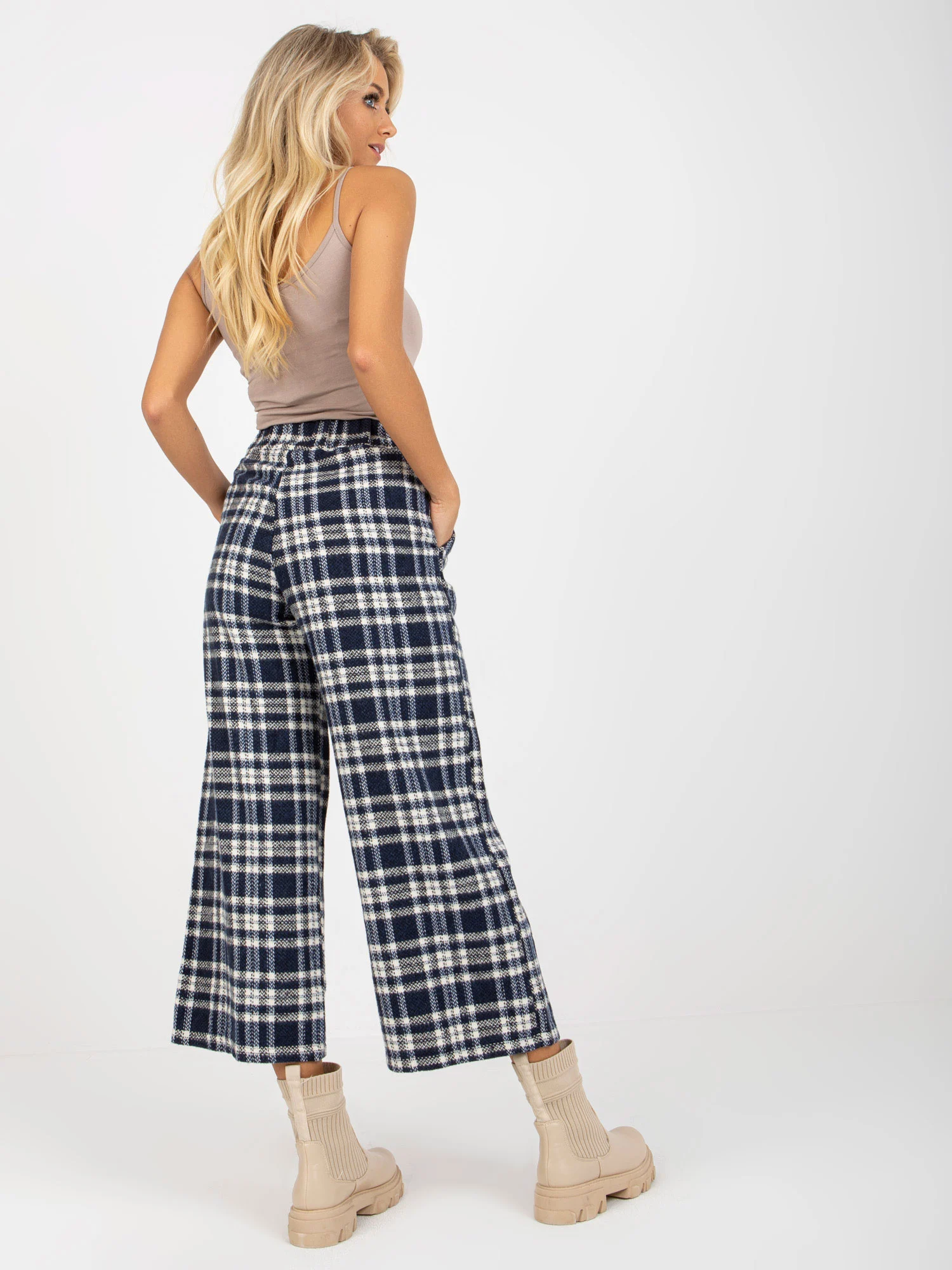 Pantaloni Dama Carouri, Larga, LAKERTA, Albastru Eleganta Office - Image 5