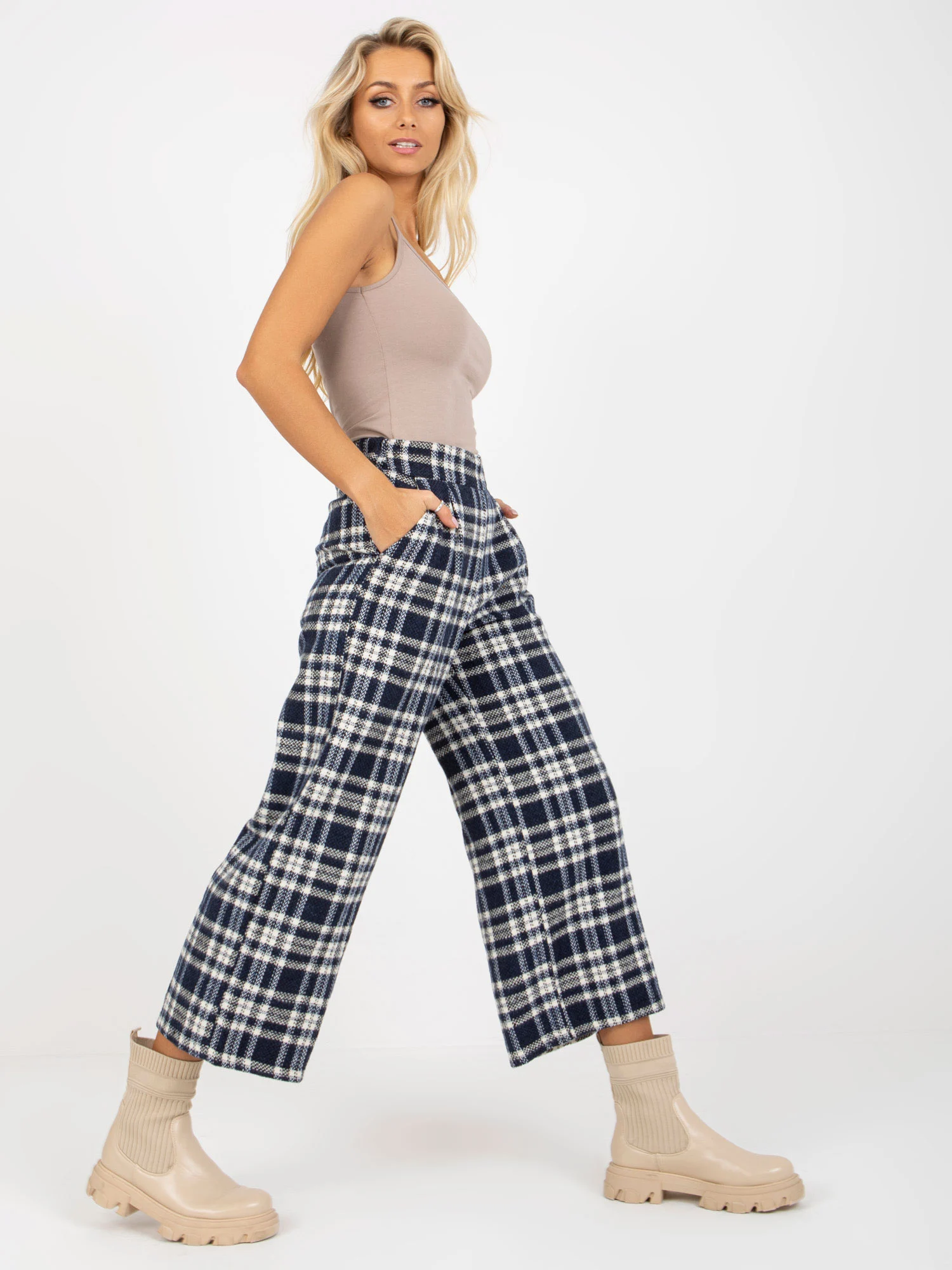 Pantaloni Dama Carouri, Larga, LAKERTA, Albastru Eleganta Office - Image 6