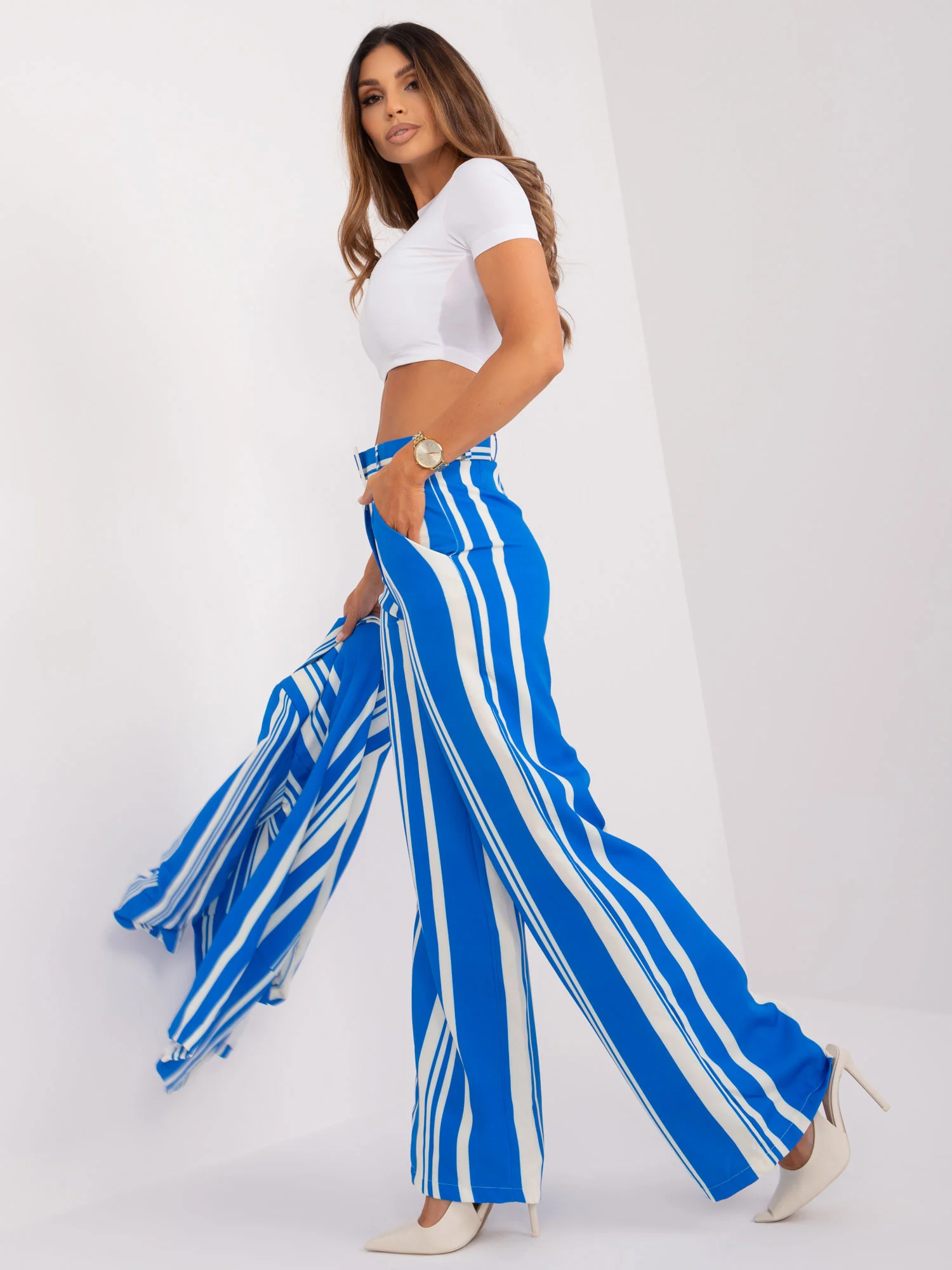 Pantaloni Dama Dungi, Elegant, ITALY MODA, Albastru de Petrecere Marimi Mari - imagine 5
