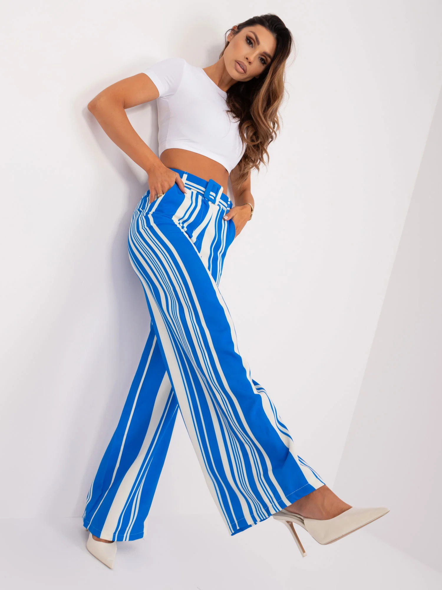 Pantaloni Dama Dungi, Elegant, ITALY MODA, Albastru de Petrecere Marimi Mari - imagine 3