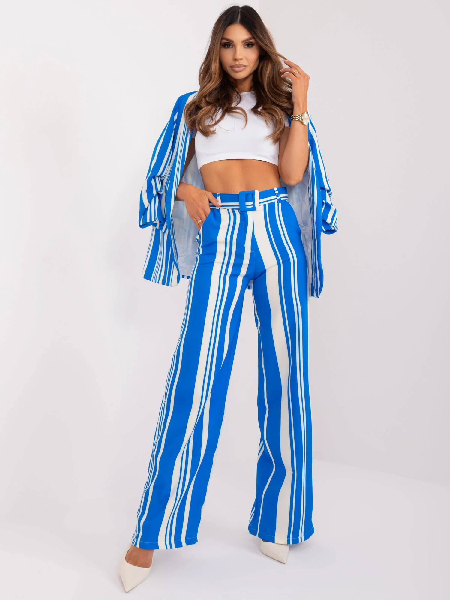 Pantaloni Dama Dungi, Elegant, ITALY MODA, Albastru de Petrecere Marimi Mari - imagine 6