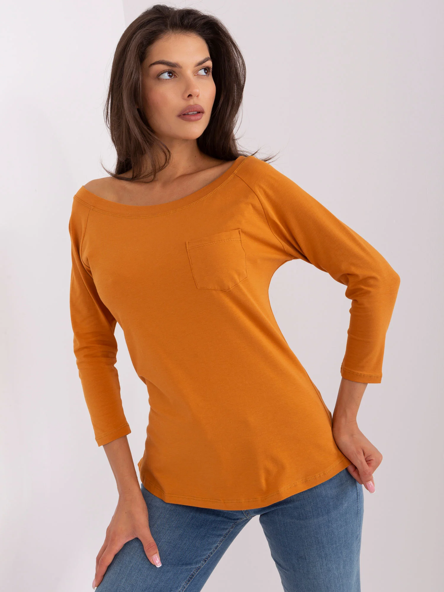 Bluza Dama Maneca 3/4, Decolteu barcuta, Lily Rose, Portocaliu Casual - imagine 6