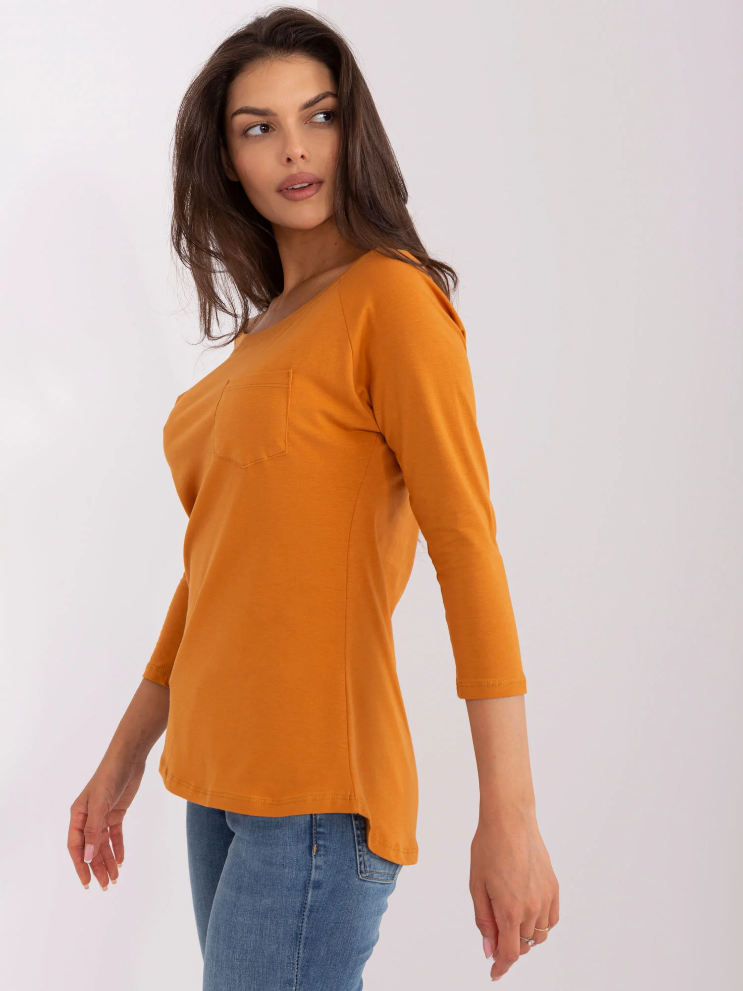 Bluza Dama Maneca 3/4, Decolteu barcuta, Lily Rose, Portocaliu Casual - imagine 5
