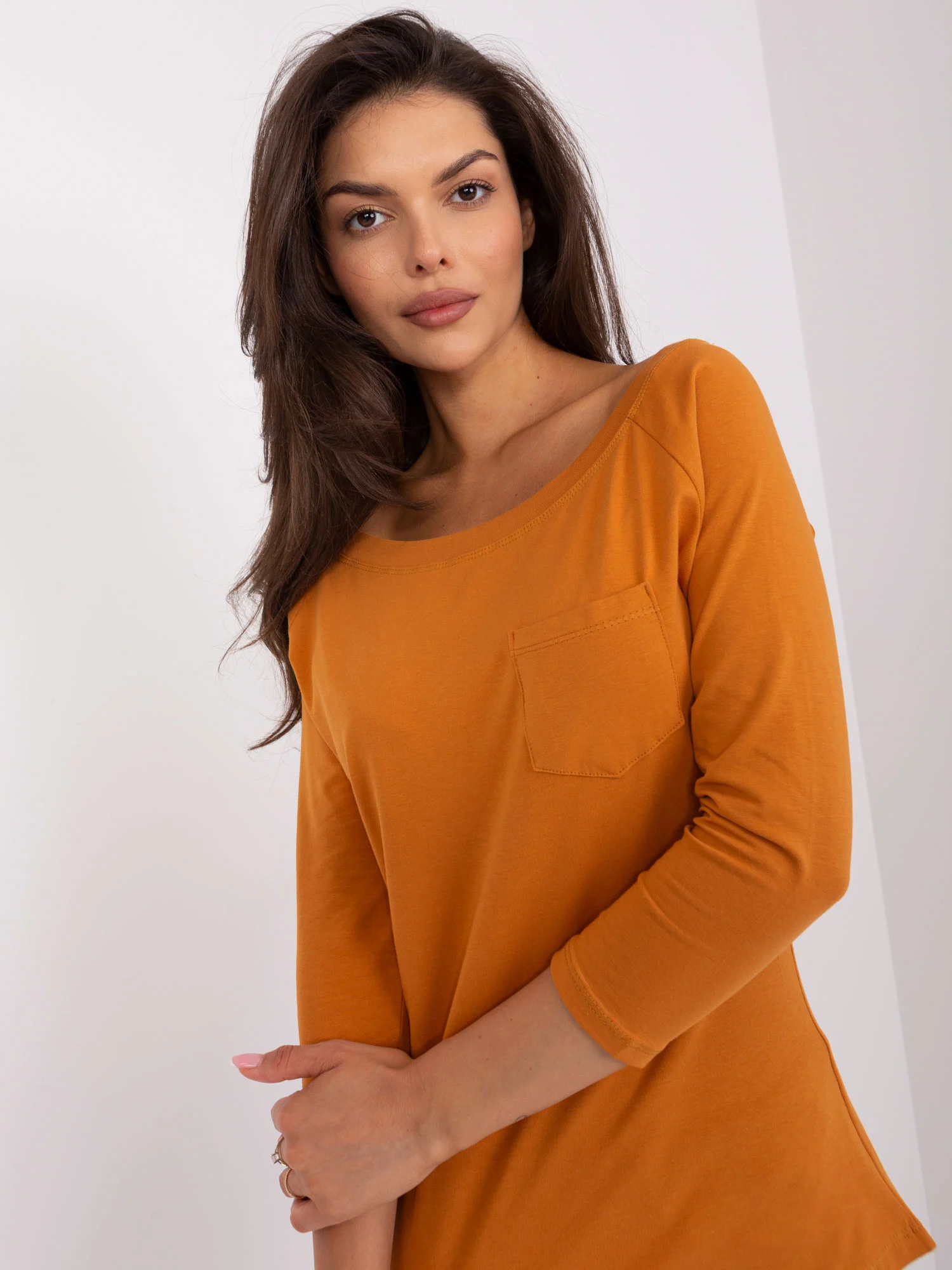 Bluza Dama Maneca 3/4, Decolteu barcuta, Lily Rose, Portocaliu Casual - imagine 3