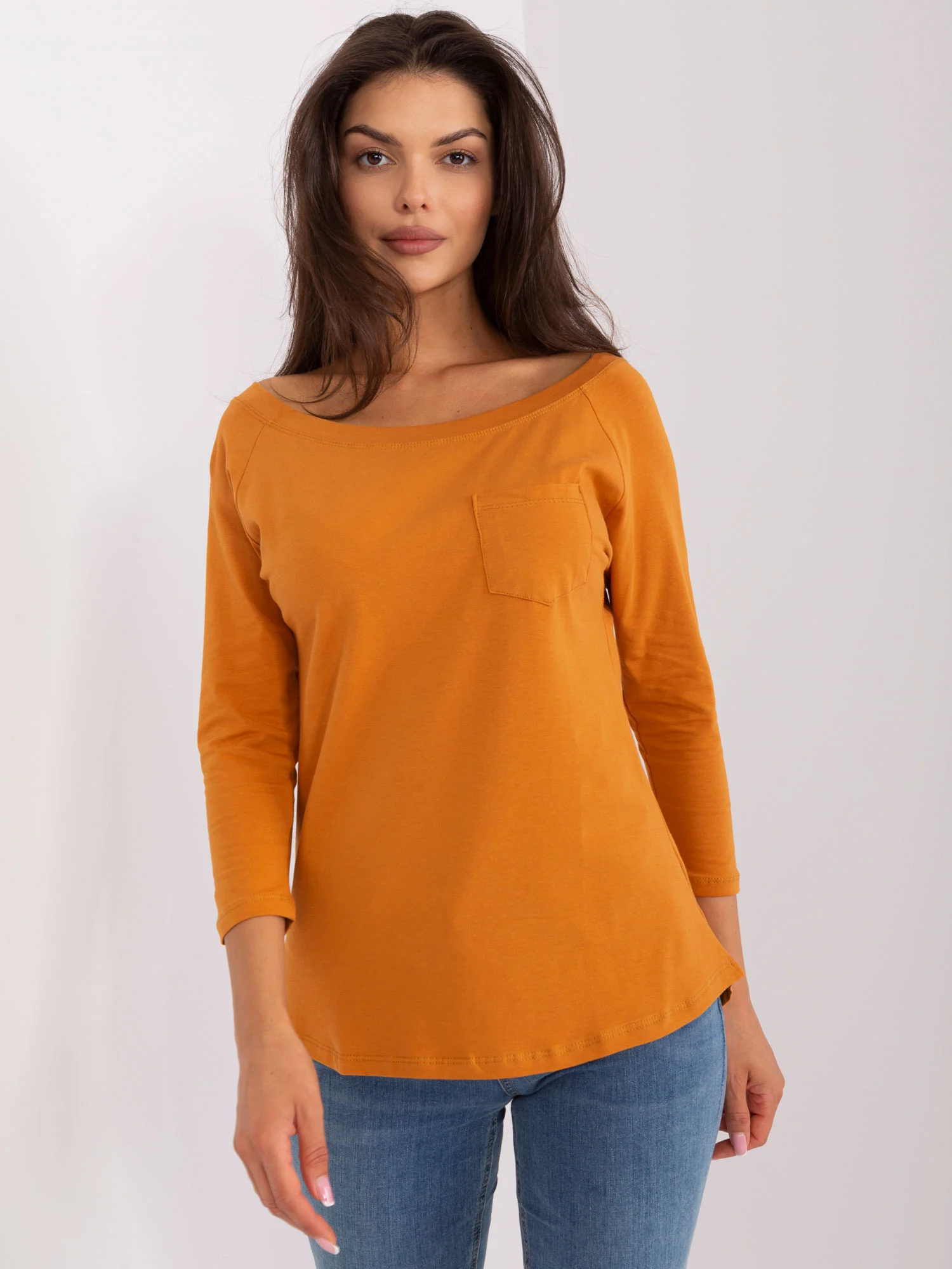 Bluza Dama Maneca 3/4, Decolteu barcuta, Lily Rose, Portocaliu Casual - imagine 4