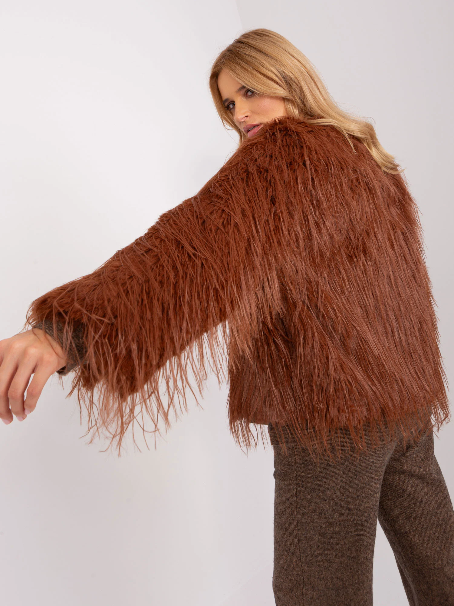 Jacheta Dama Maneca lunga, Elegant, Wool Fashion Italia, Portocaliu de Petrecere - imagine 4