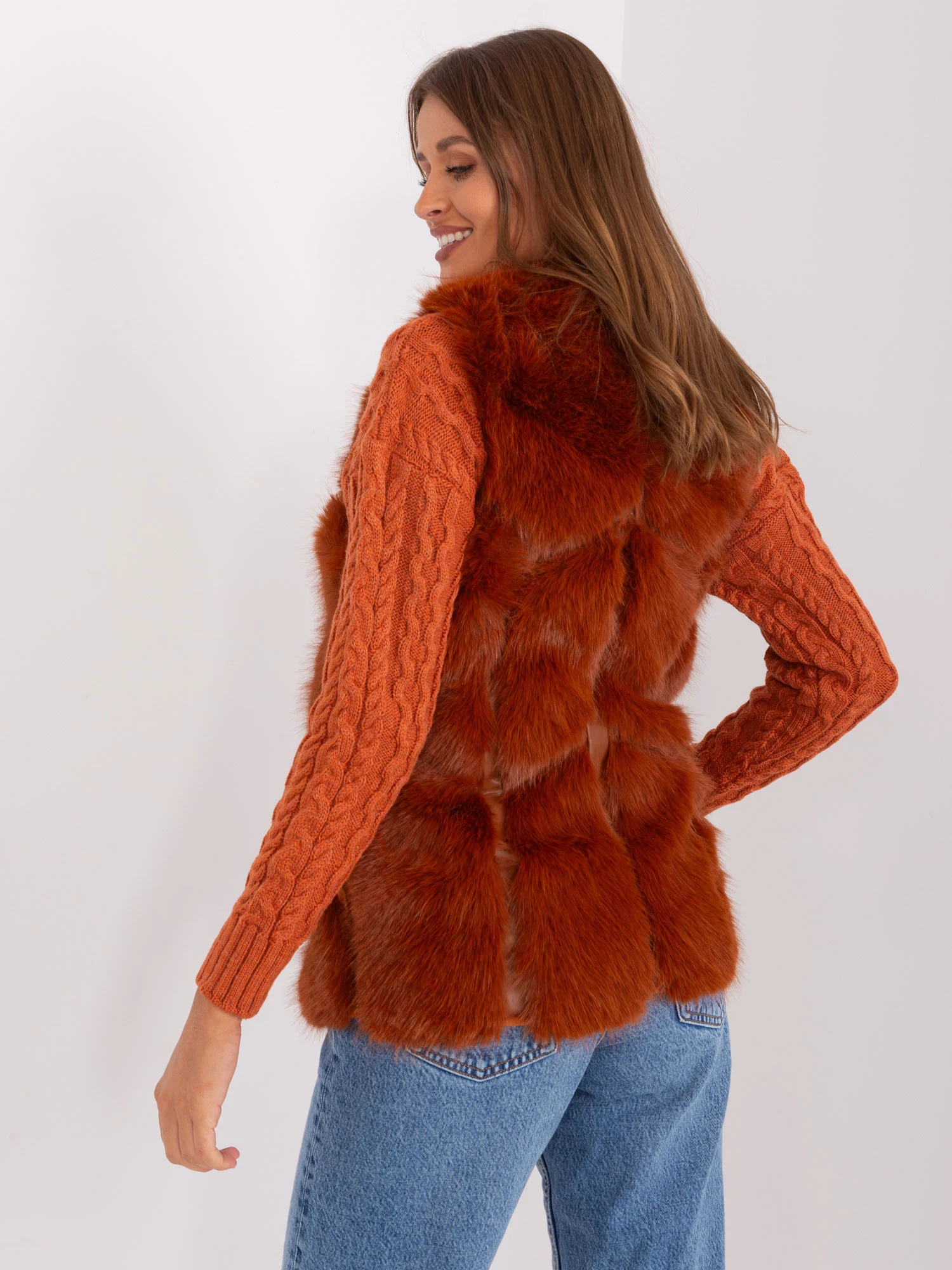 Vesta Dama Fara maneci, Guler inalt, Wool Fashion Italia, Portocaliu de Vara - imagine 3
