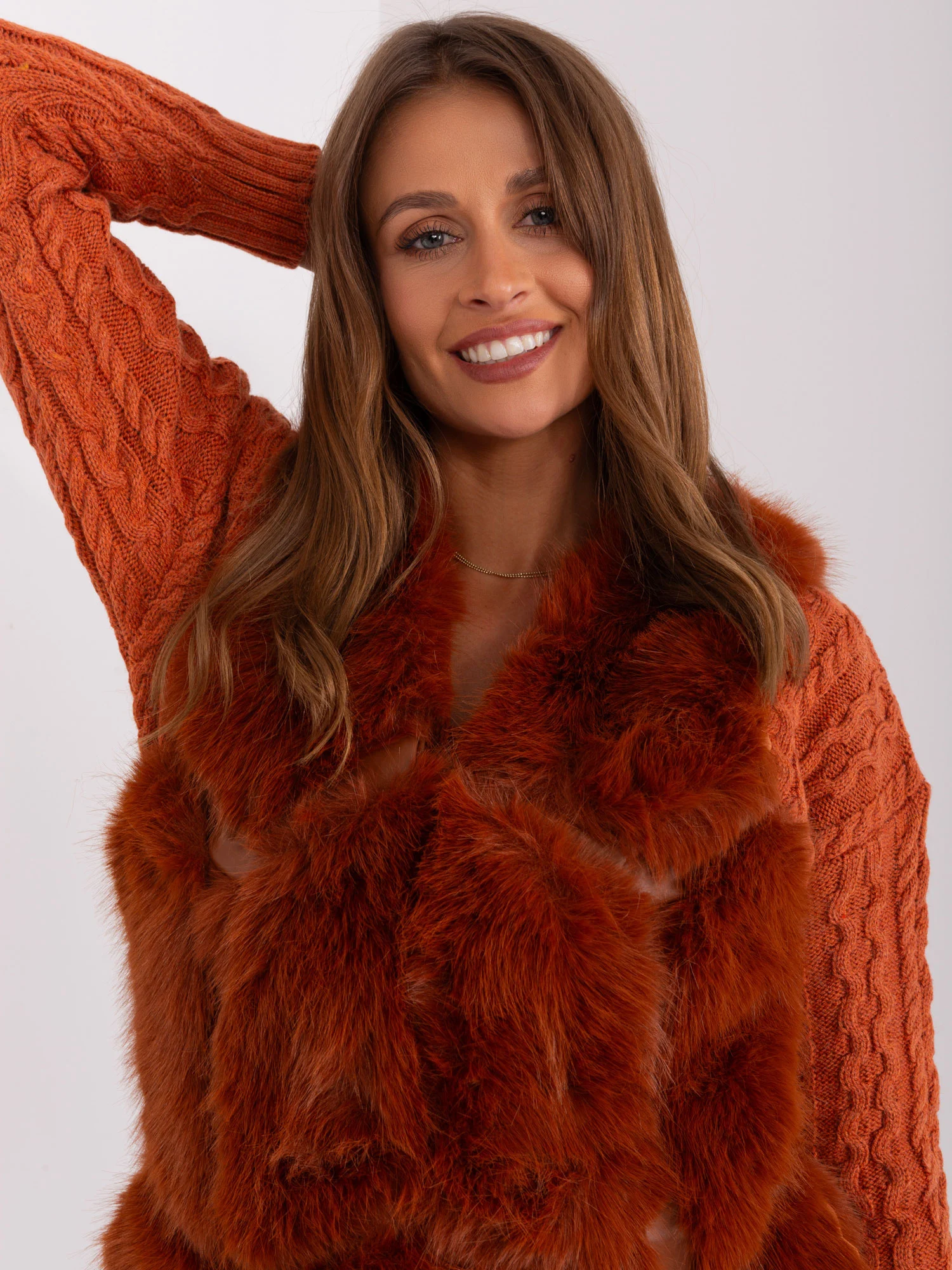 Vesta Dama Fara maneci, Guler inalt, Wool Fashion Italia, Portocaliu de Vara - imagine 5