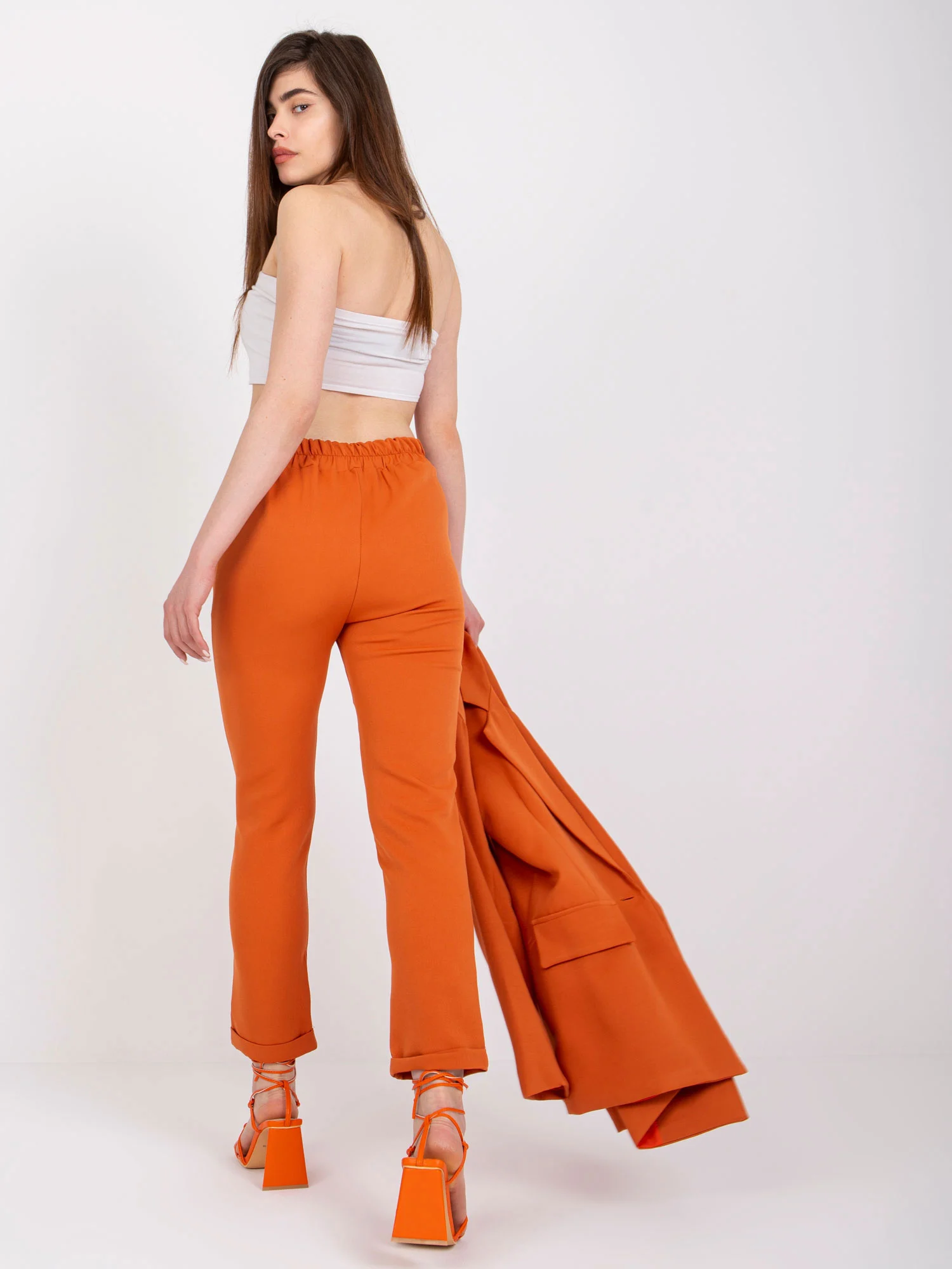 Pantaloni Dama Lunga, Elegant, ITALY MODA, Portocaliu Eleganta Office Marimi Mari - imagine 2