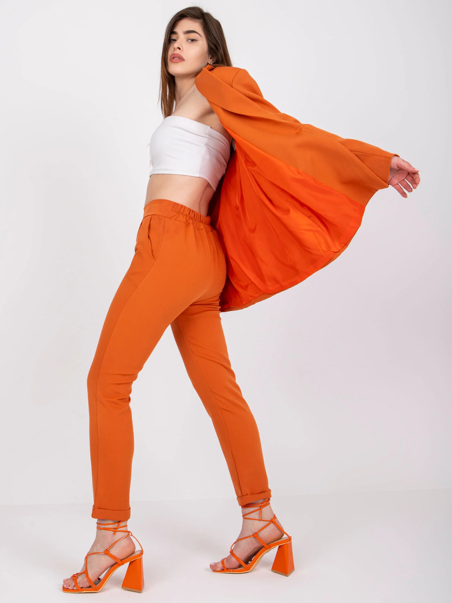 Pantaloni Dama Lunga, Elegant, ITALY MODA, Portocaliu Eleganta Office Marimi Mari - imagine 3