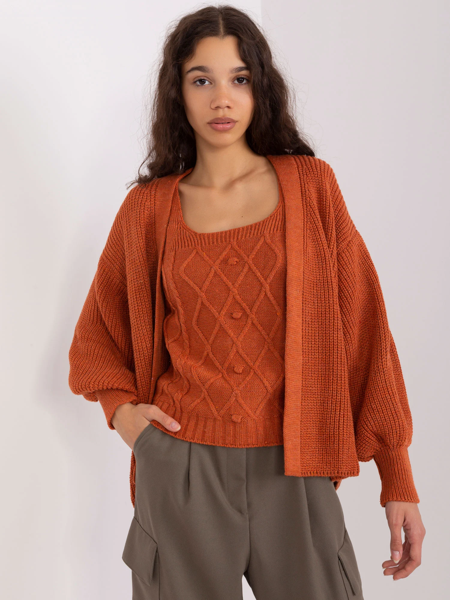 Compleu Dama Maneca lunga, Guler inalt, BADU, Portocaliu Eleganta Office - imagine 8