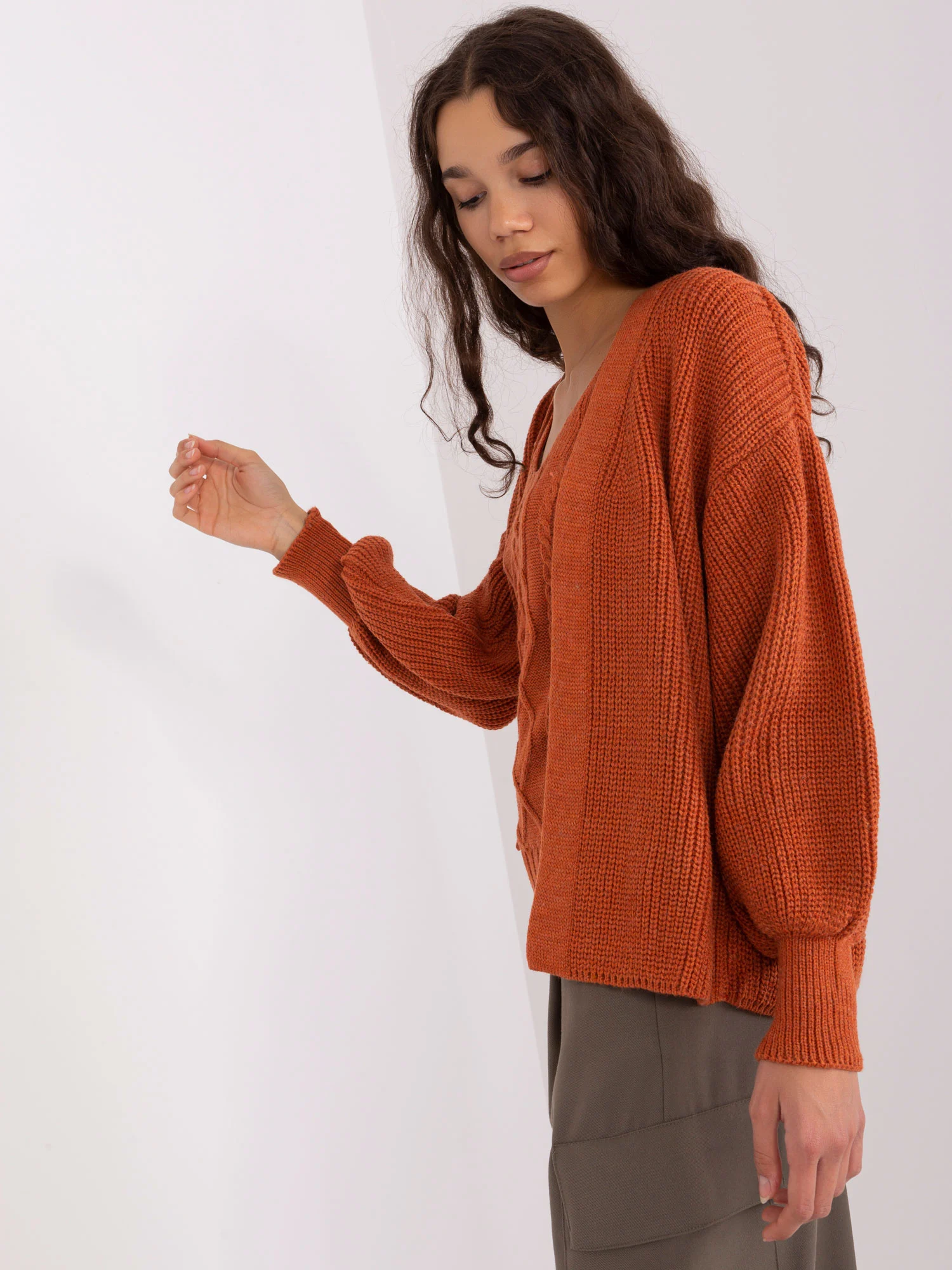 Compleu Dama Maneca lunga, Guler inalt, BADU, Portocaliu Eleganta Office - imagine 7