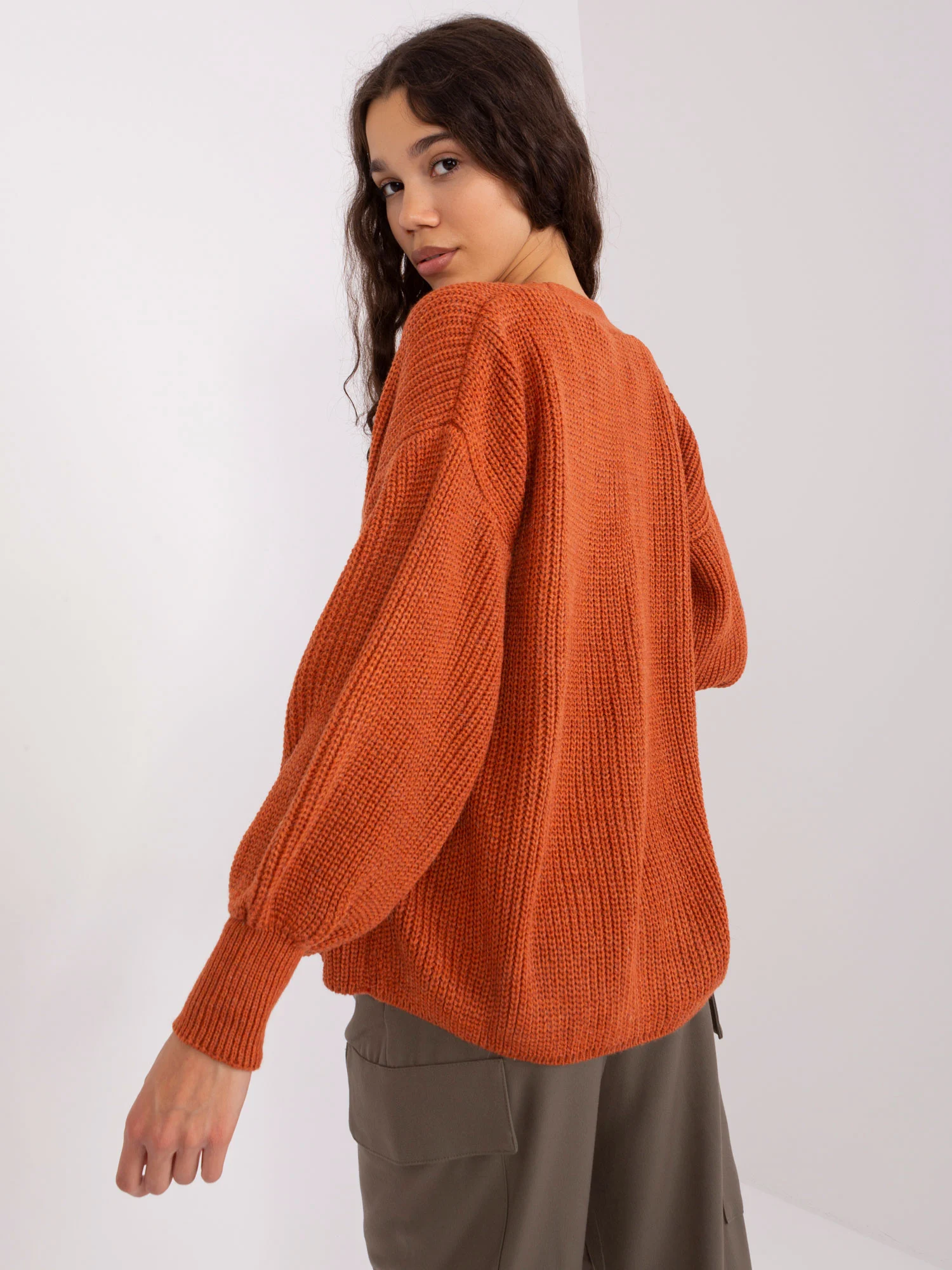 Compleu Dama Maneca lunga, Guler inalt, BADU, Portocaliu Eleganta Office - imagine 6