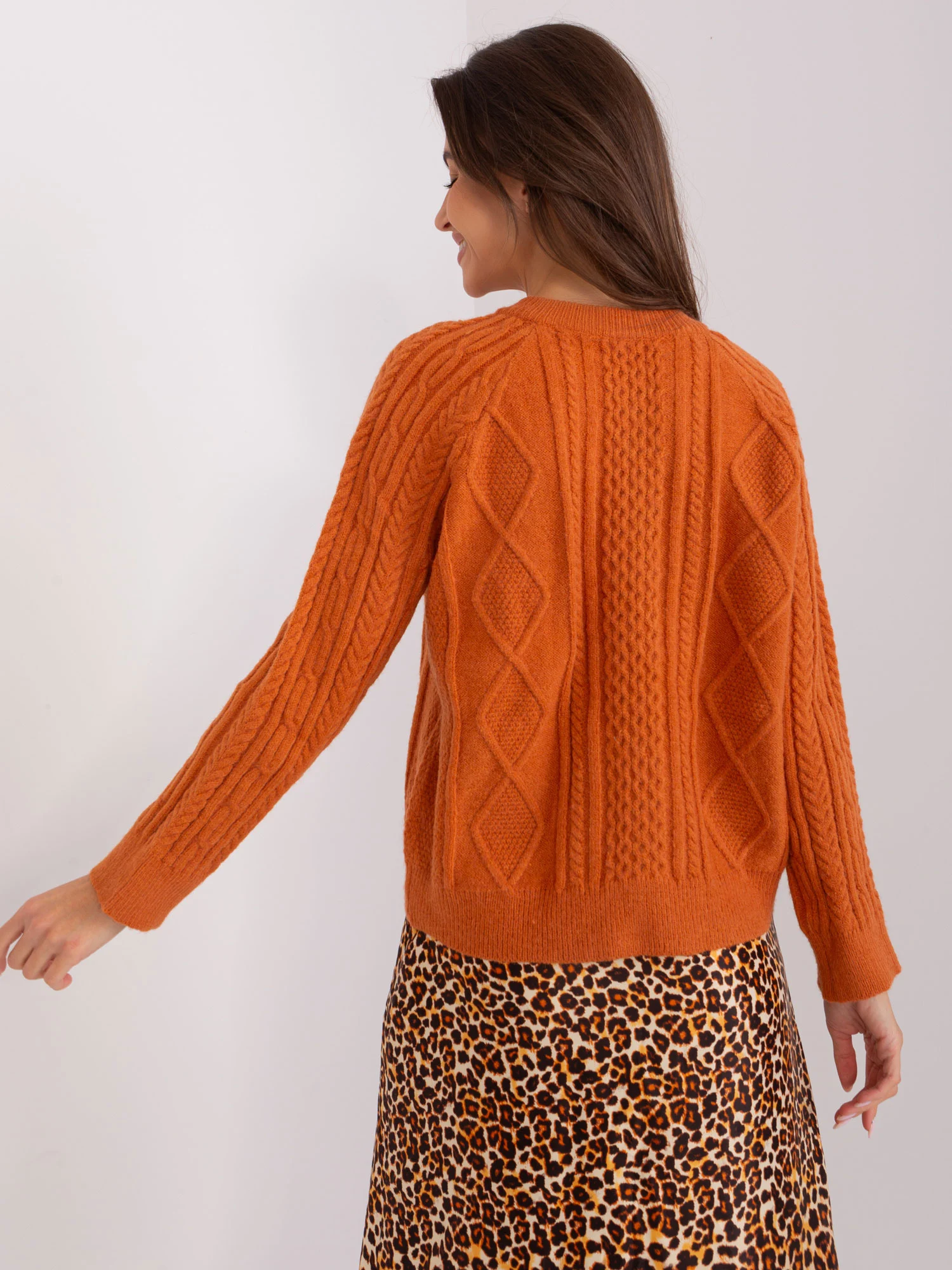 Pulover Dama Decolteu rotund, Acril, Wool Fashion Italia, Portocaliu Casual - Image 4