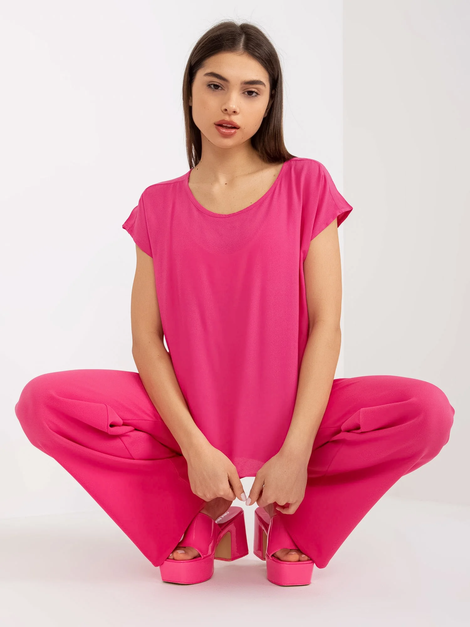 Bluza Dama Mini, Decolteu rotund, Sublevel, Roz Eleganta Office Marimi Mari - imagine 3
