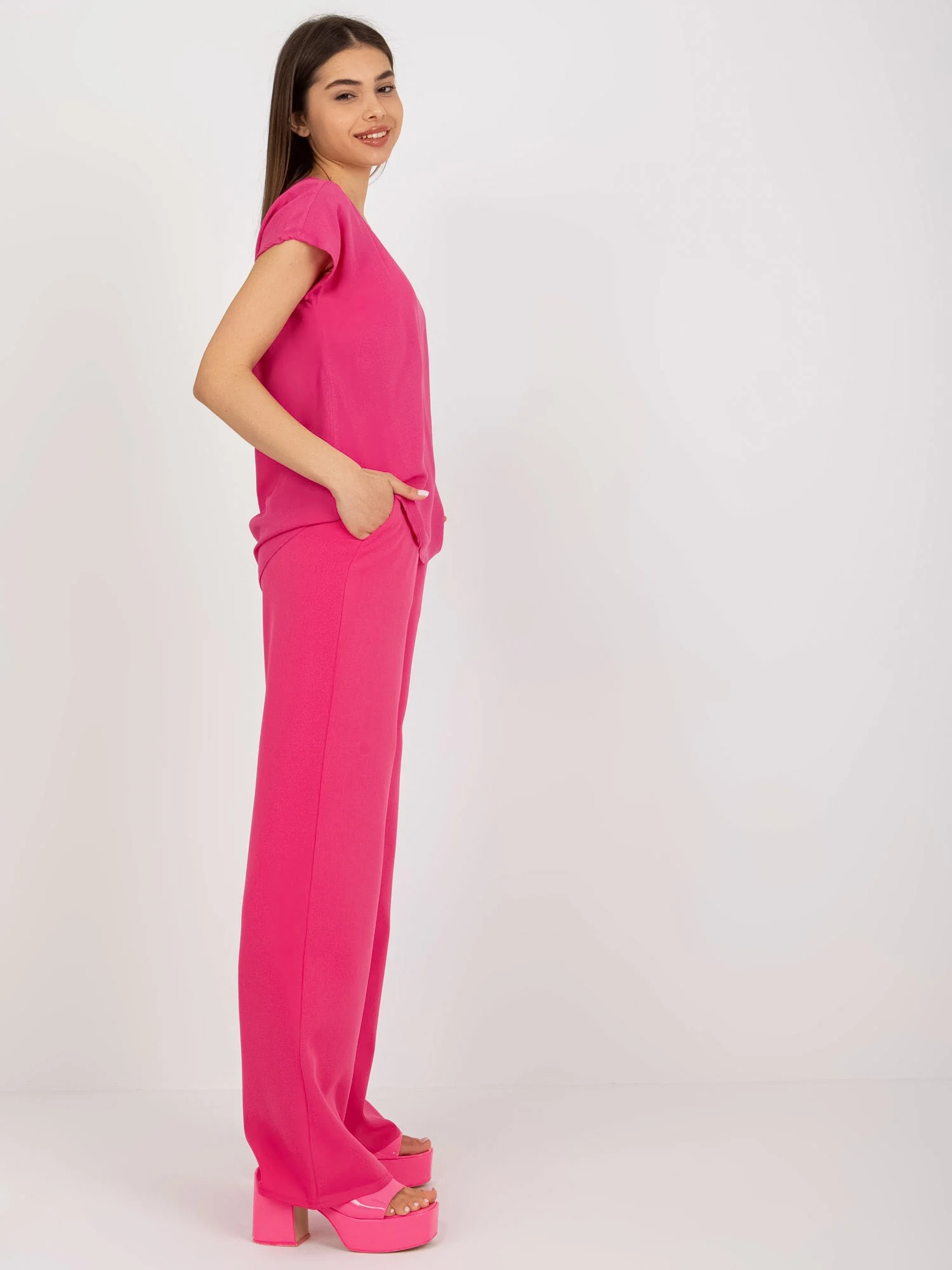 Bluza Dama Mini, Decolteu rotund, Sublevel, Roz Eleganta Office Marimi Mari - imagine 2