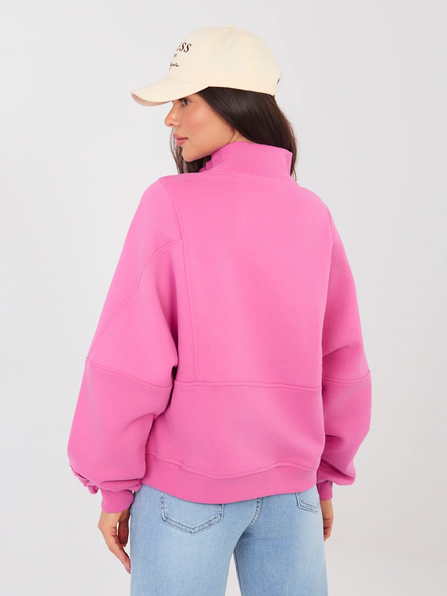 Hanorac Dama Maneca lunga, Decolteu guler tunica, NATURAL SIDE, Roz Casual - imagine 6
