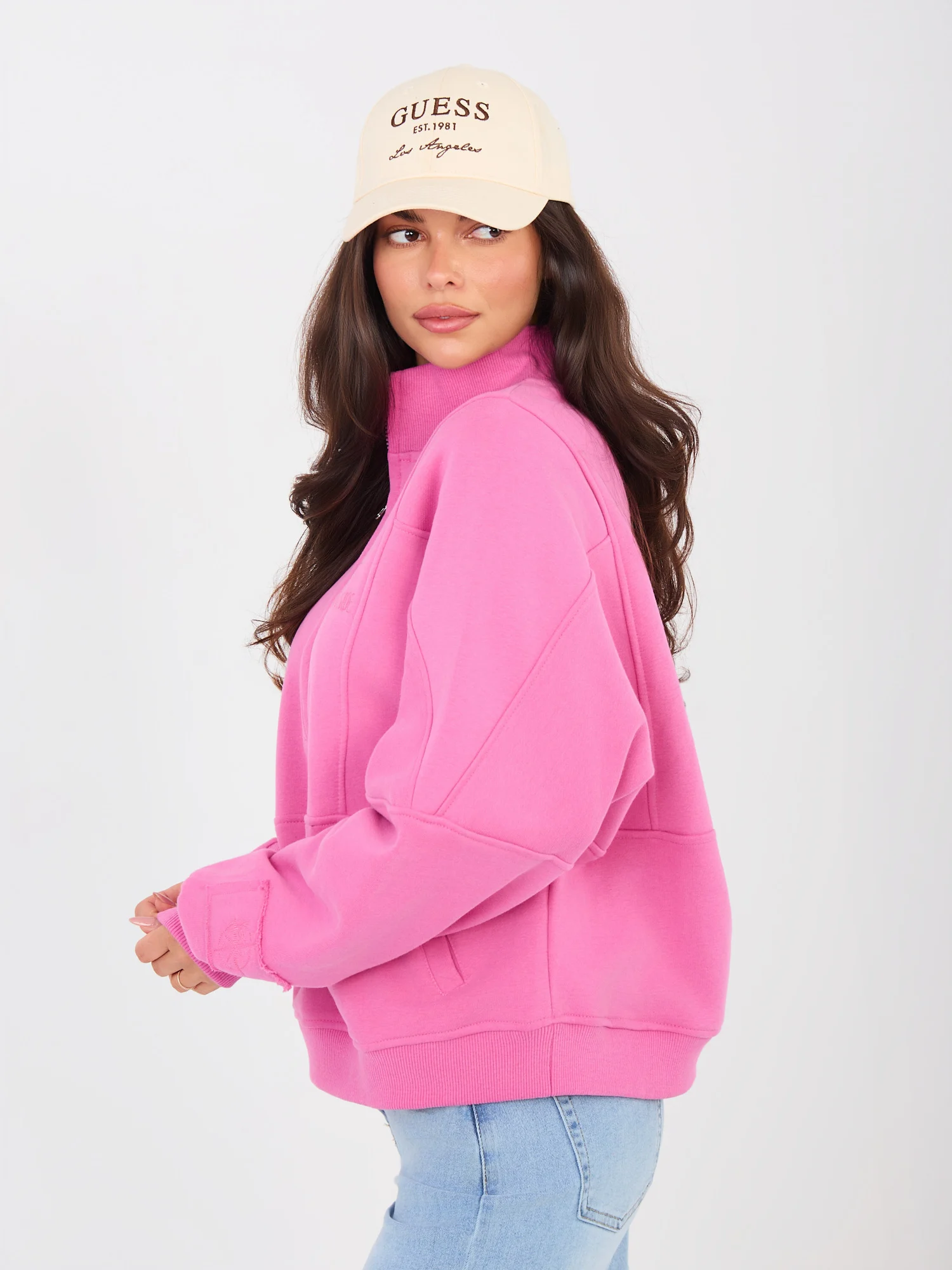 Hanorac Dama Maneca lunga, Decolteu guler tunica, NATURAL SIDE, Roz Casual - imagine 4