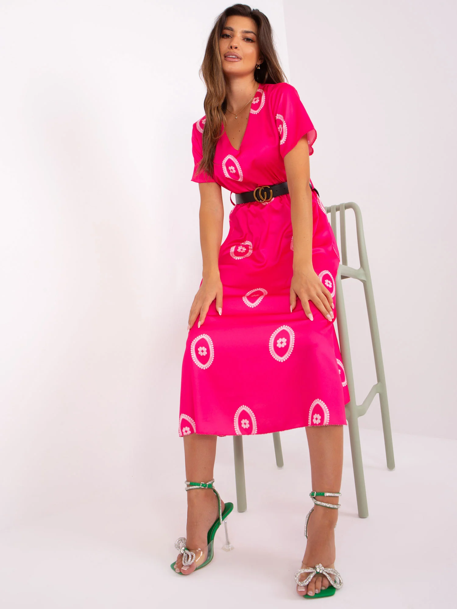 Rochie Dama Midi, Lejera, ITALY MODA, Roz de Sarbatori - Image 5