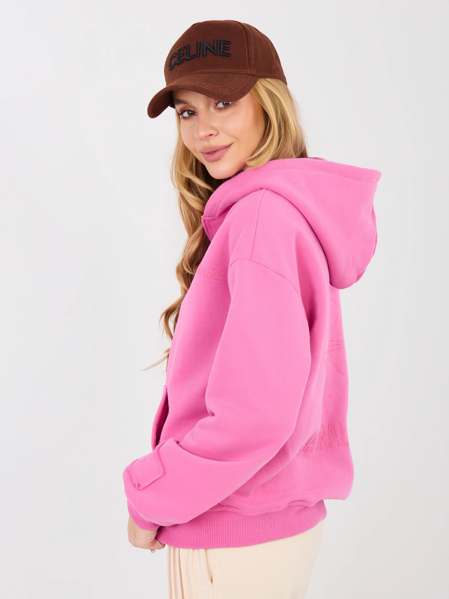 Hanorac Dama Maneca lunga, Guler inalt, NATURAL SIDE, Roz Casual - imagine 5