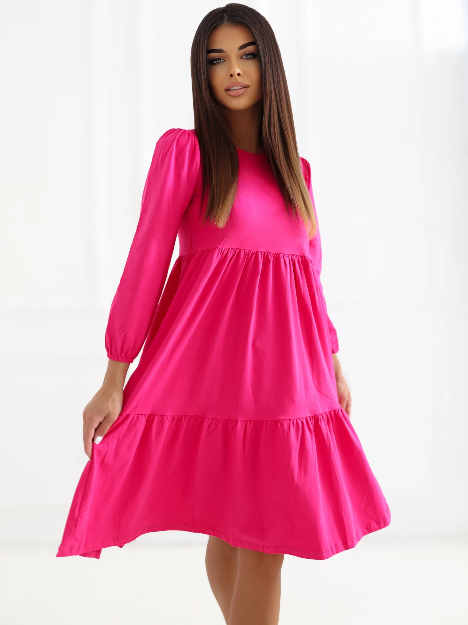 Rochie Dama Midi, Decolteu rotund, RUE PARIS, Fucsia Casual - Image 5