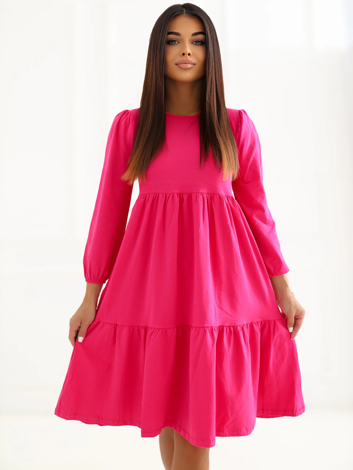 Rochie Dama Midi, Decolteu rotund, RUE PARIS, Fucsia Casual - Image 6
