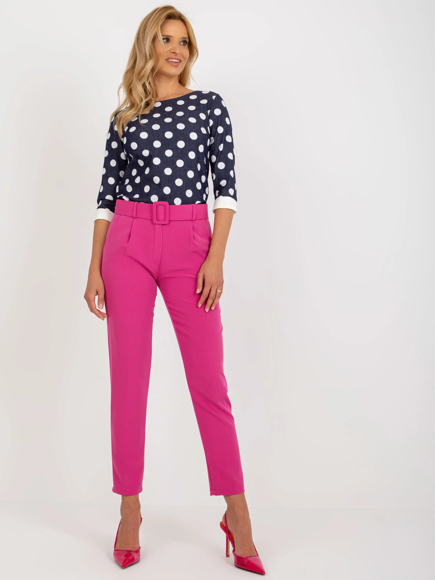 Pantaloni Dama Elegant, Guler inalt, ITALY MODA, Roz Eleganta Office Marimi Mari - Image 3