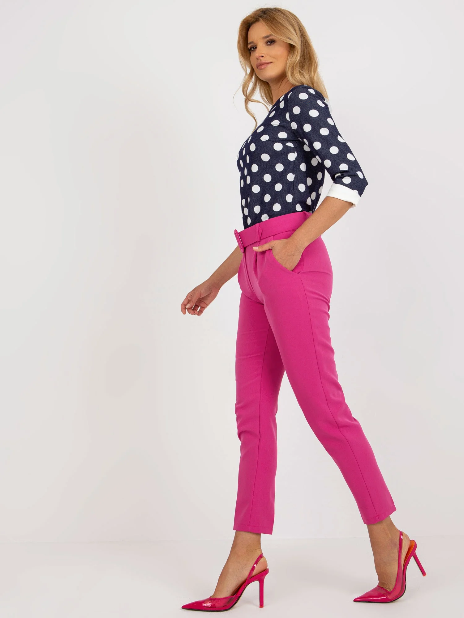 Pantaloni Dama Elegant, Guler inalt, ITALY MODA, Roz Eleganta Office Marimi Mari - Image 4